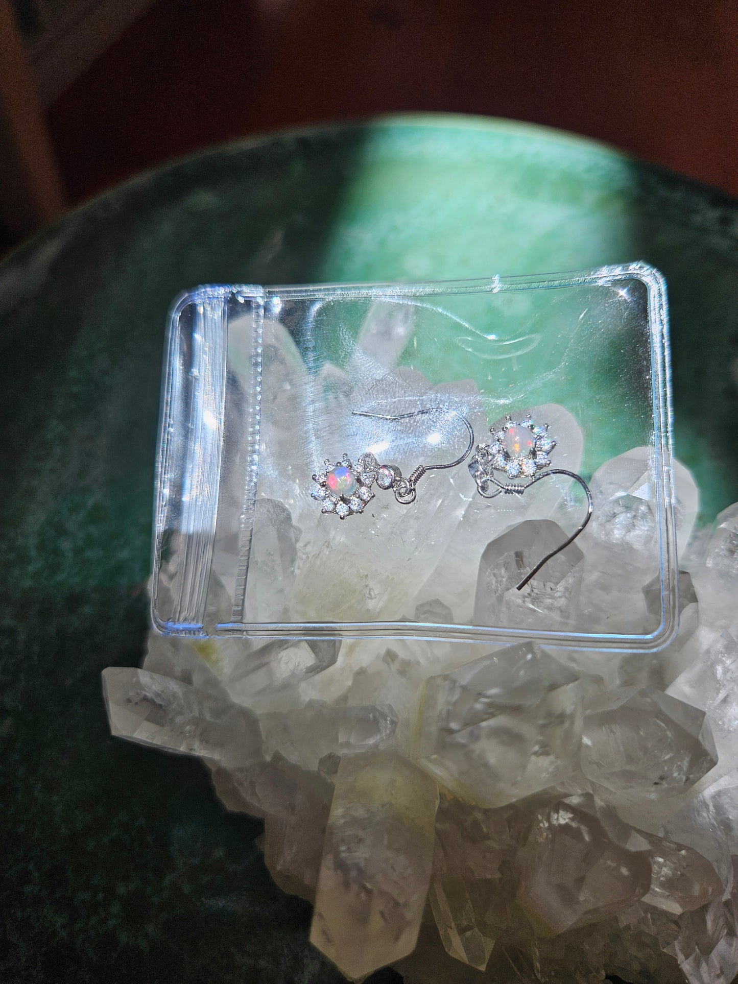 Natural opal sunflower shape pendant earrings silver plated