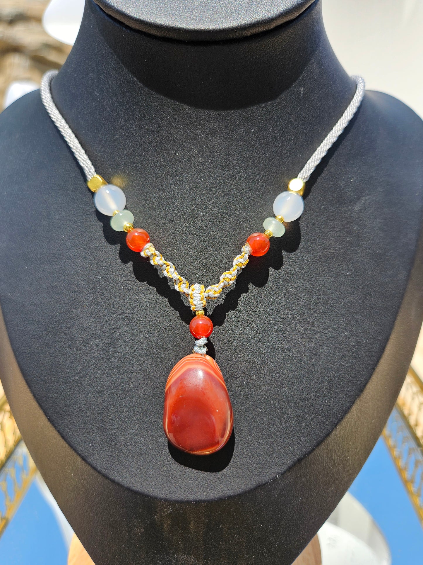 Natural red agate natural pendant long chain necklace
