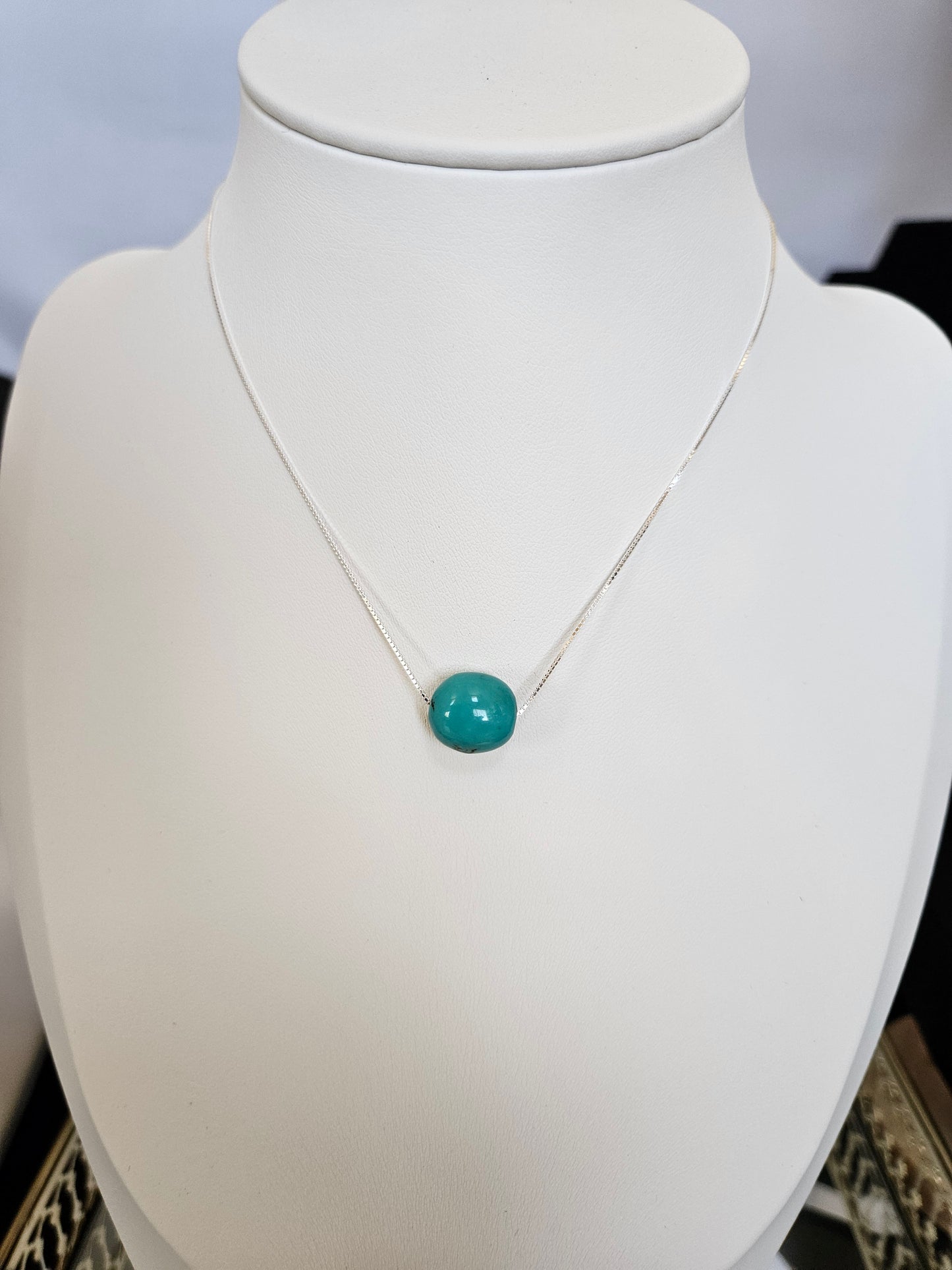 Natural Turquoise Bead 925 Sterling Silver Necklace