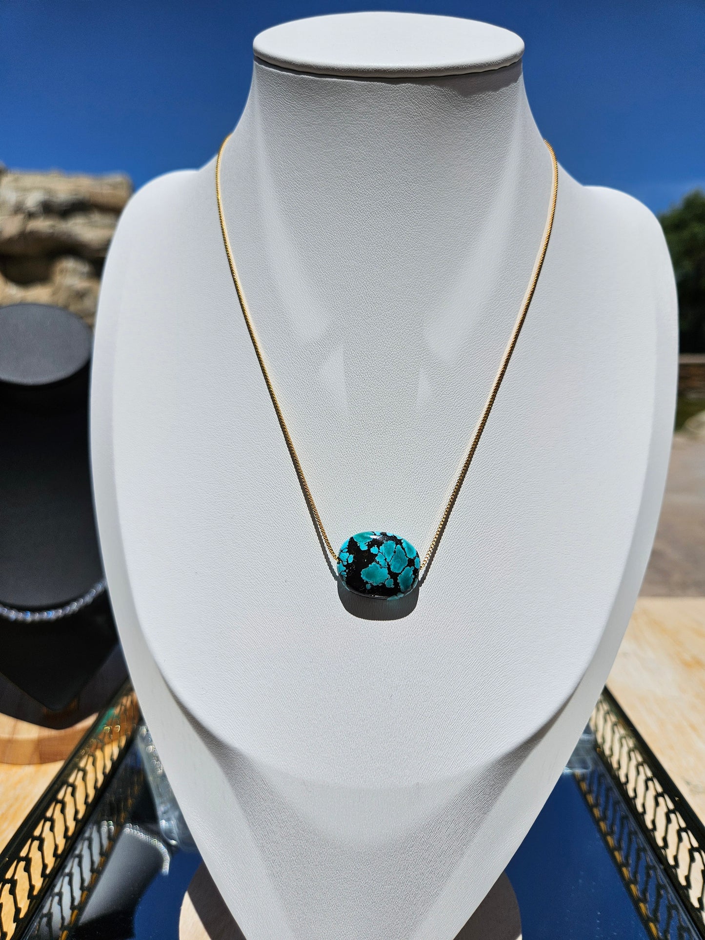 Natural Blue and Black Oval Necklace