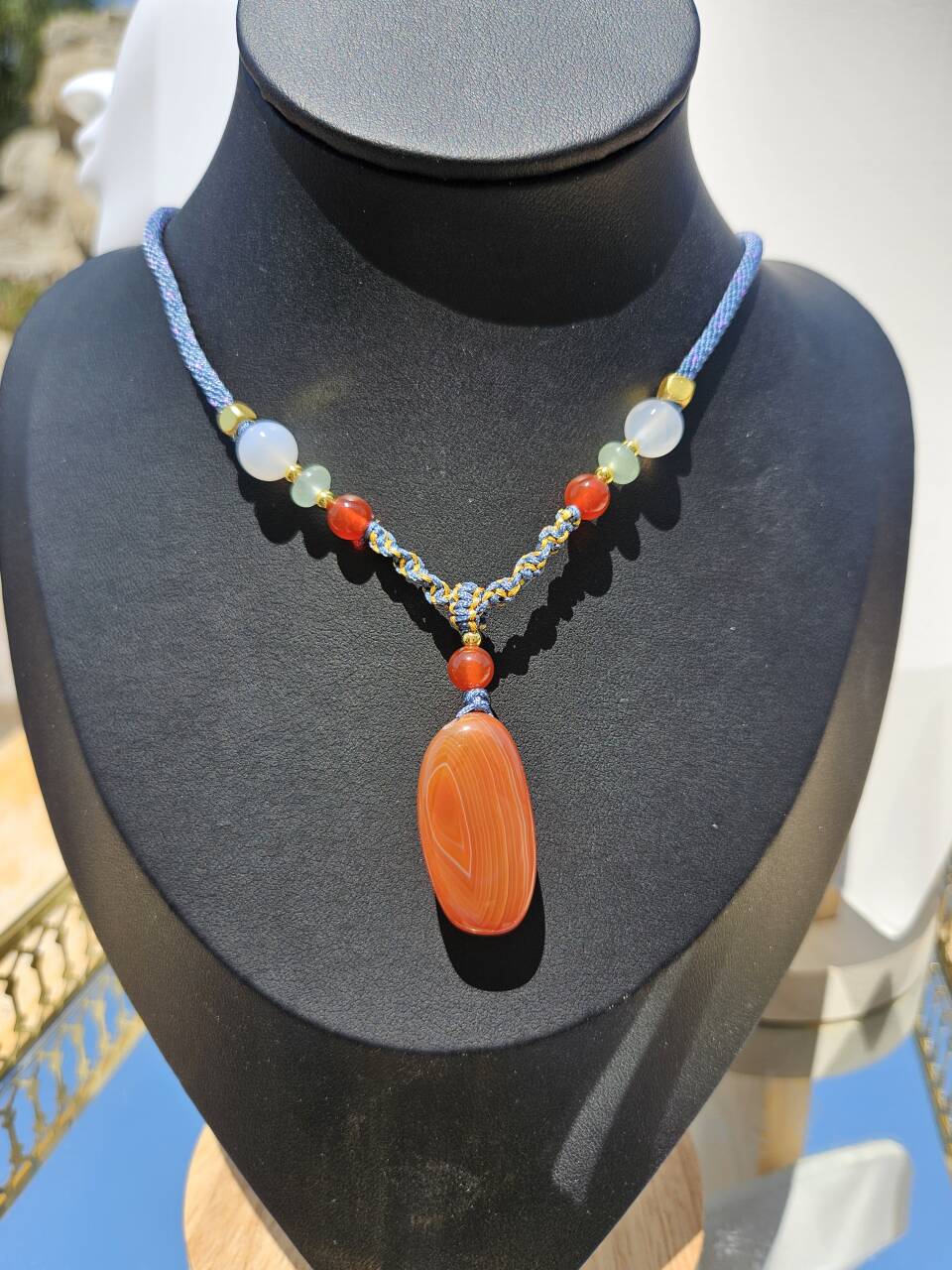 Natural red agate natural pendant long chain necklace