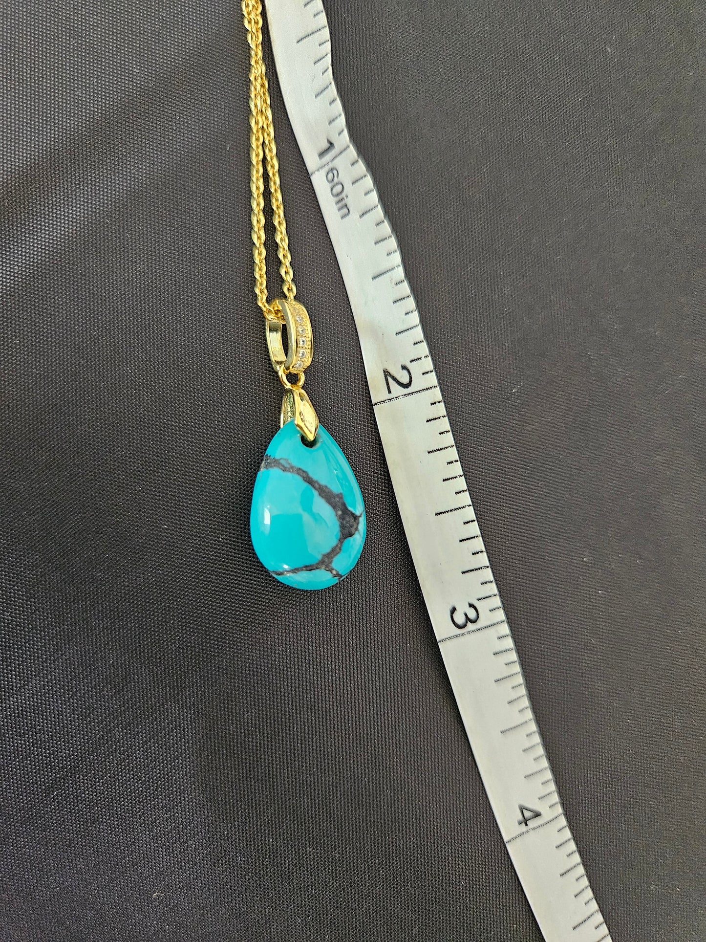 Natural Turquoise Natural Texture Teardrop-shaped Retro Pendant Gold-plated Necklace