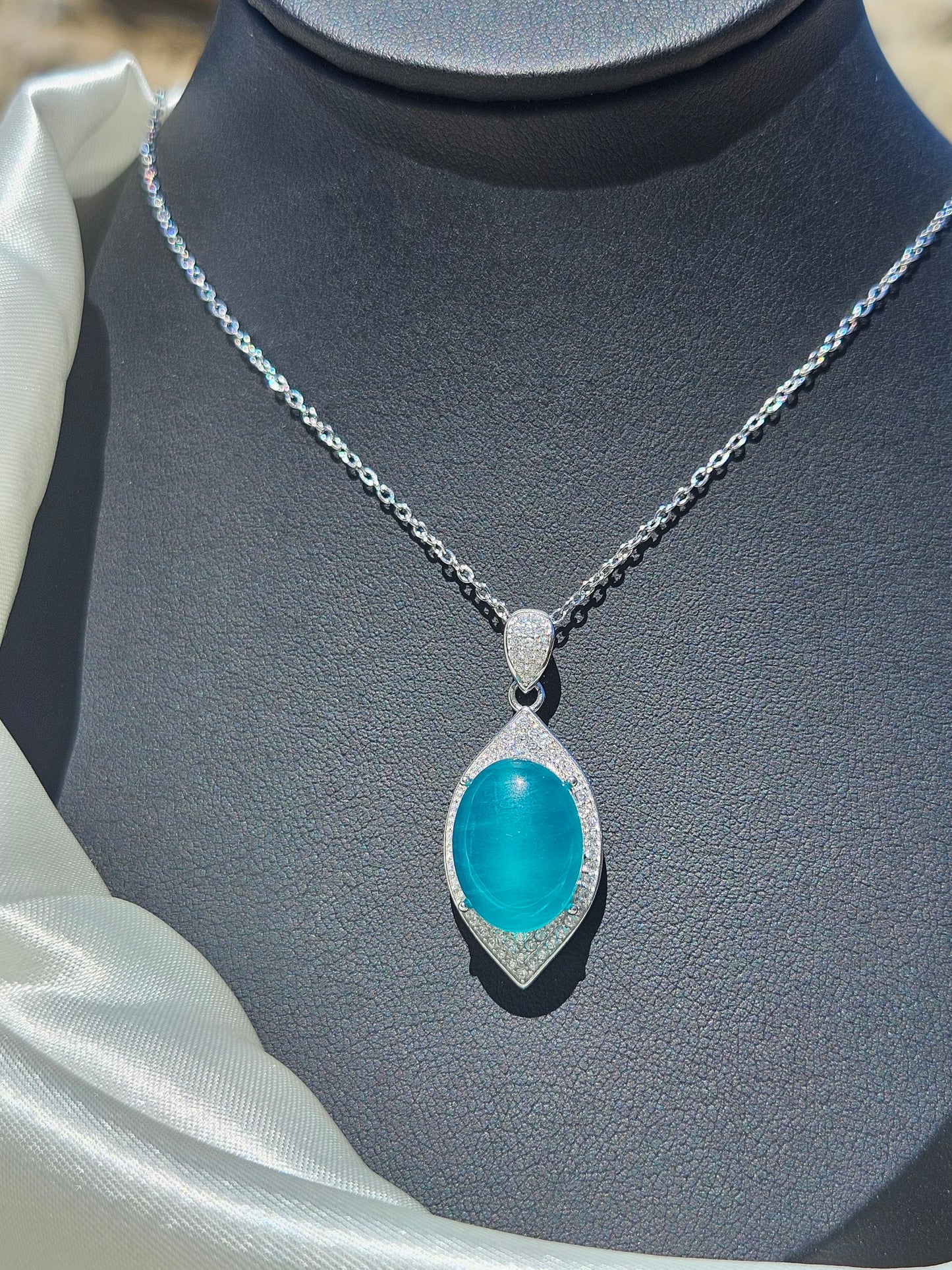 Natural Amazonite Teardrop Pendant Necklace Blue