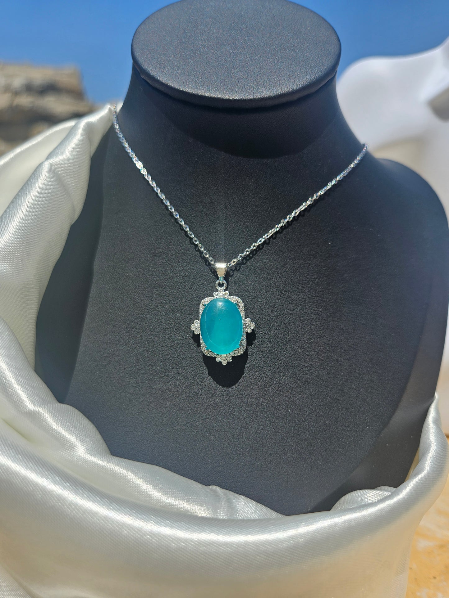 Natural Amazonite Pendant Necklace Blue