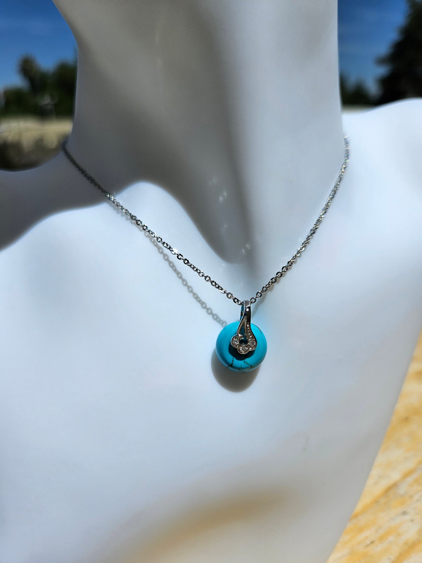 Natural Turquoise Round 925 Silver-Plated Necklace