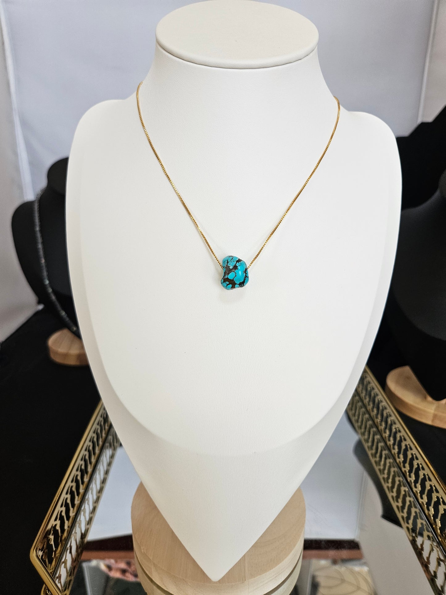 Natural Turquoise Natural Texture Shape Vintage Pendant Necklace