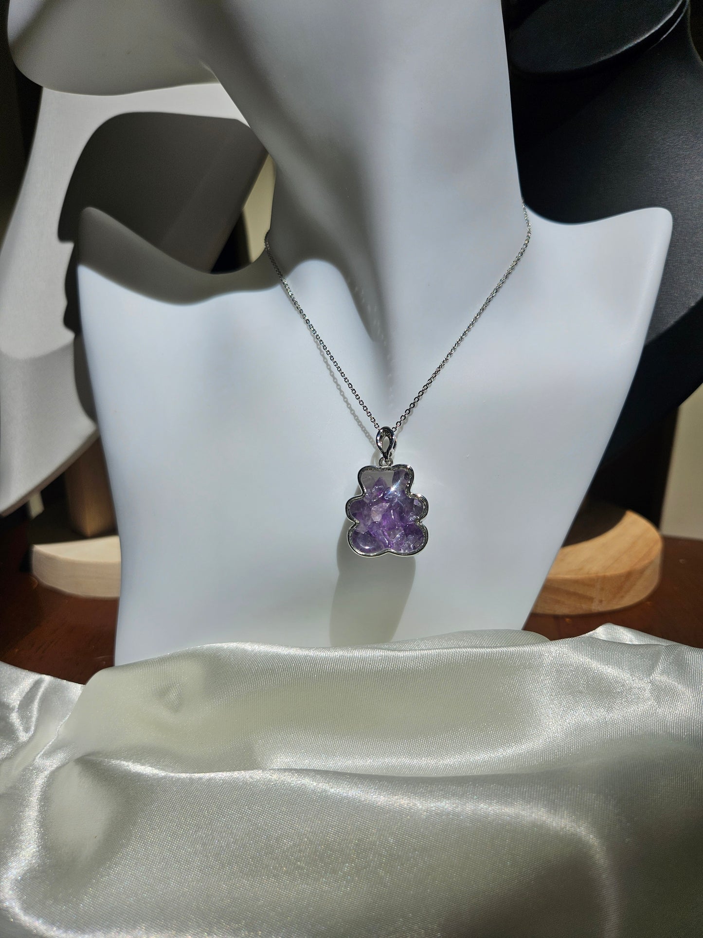 Natural Amethyst Teddy Bear Shape Necklace