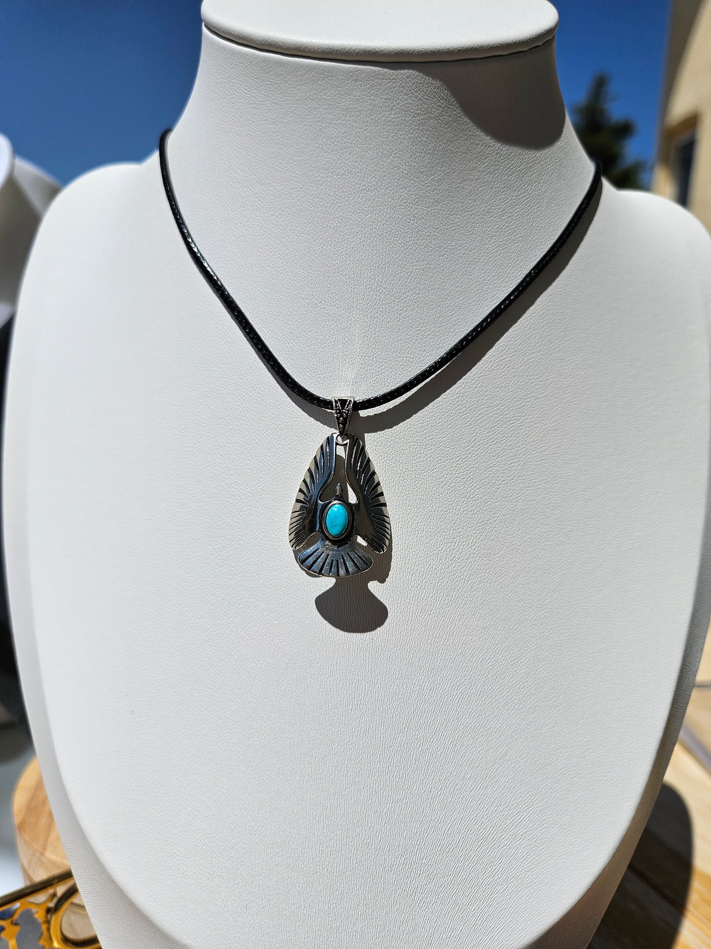 Natural Turquoise Inlaid Eagle Pendant Necklace