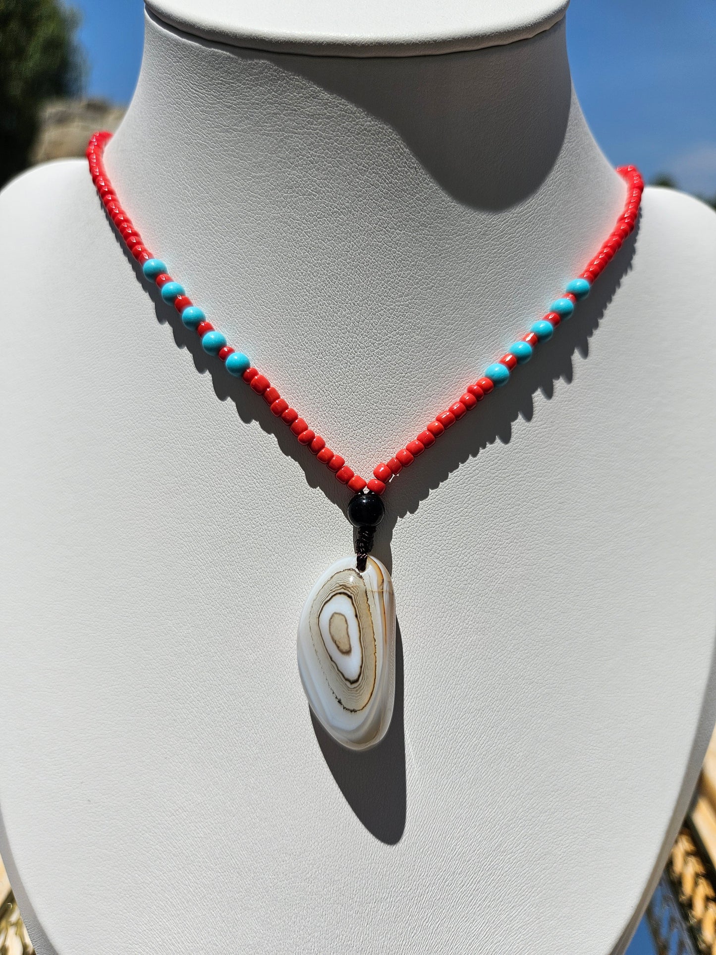 Natural white agate natural pendant long chain necklace