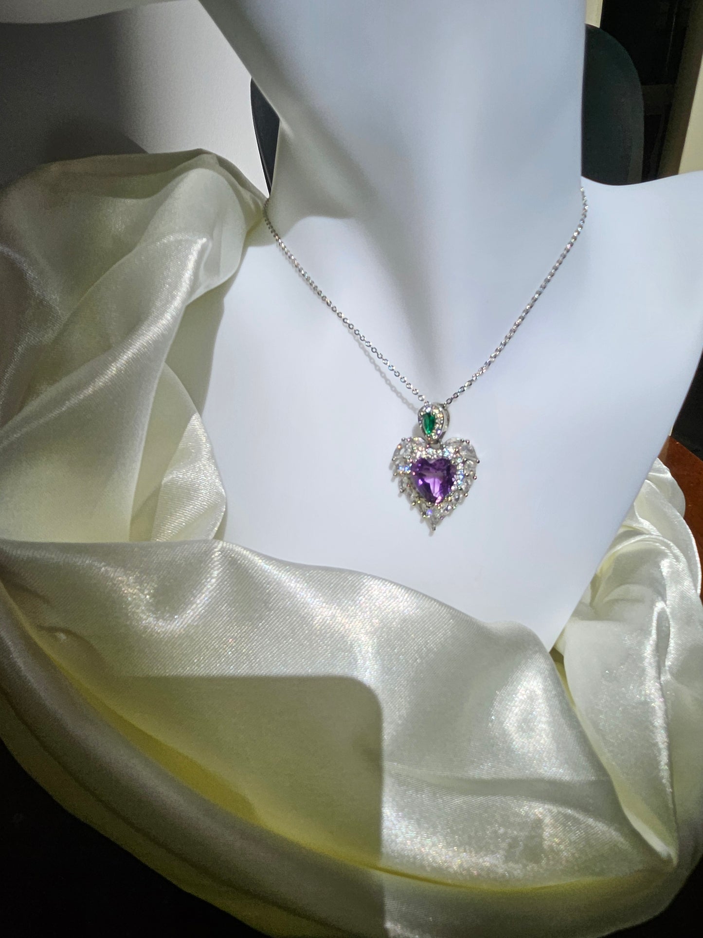 Natural Amethyst Heart Shaped Necklace Silver Plated