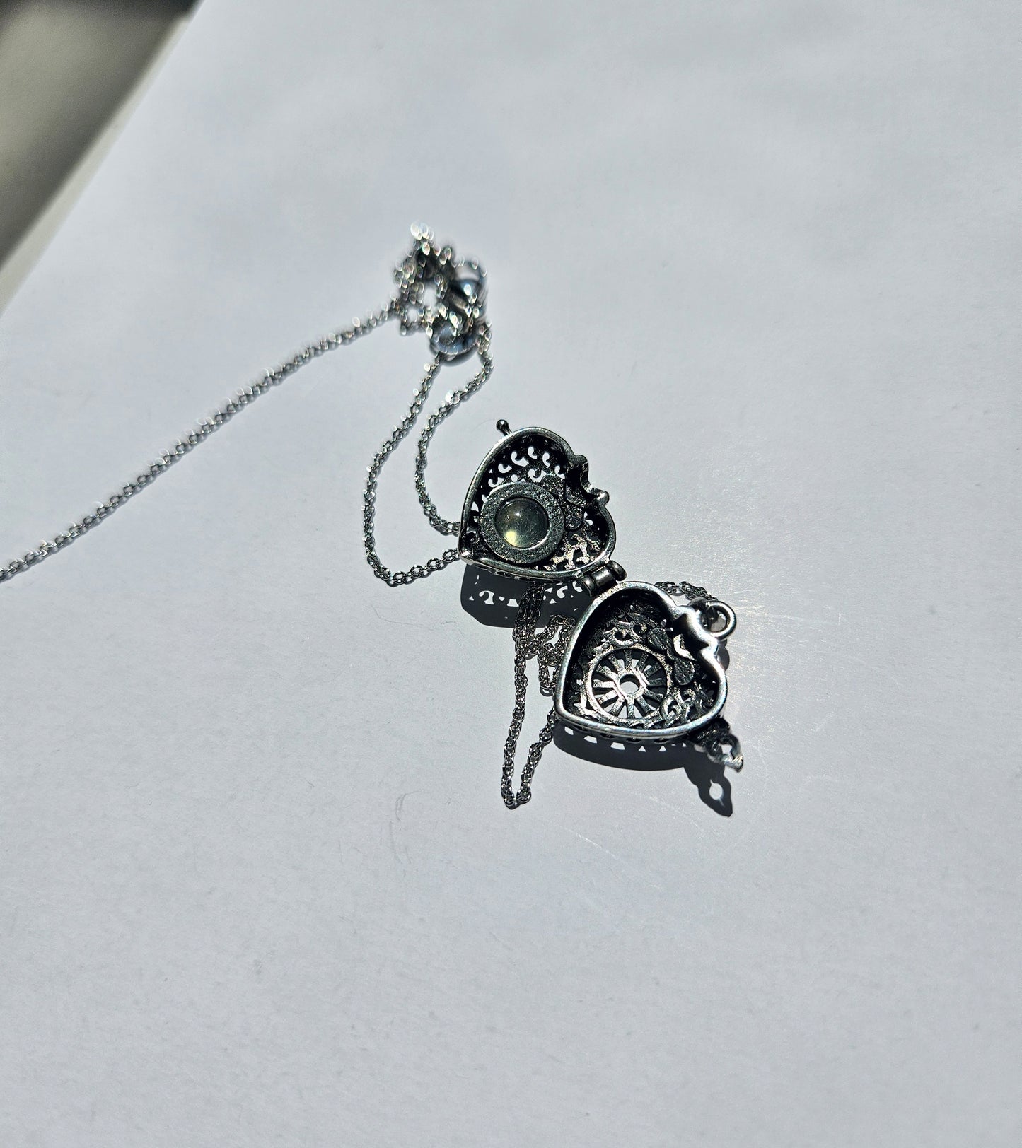 Natural Moonstone Heart Shape Openable Necklace Silver Plated