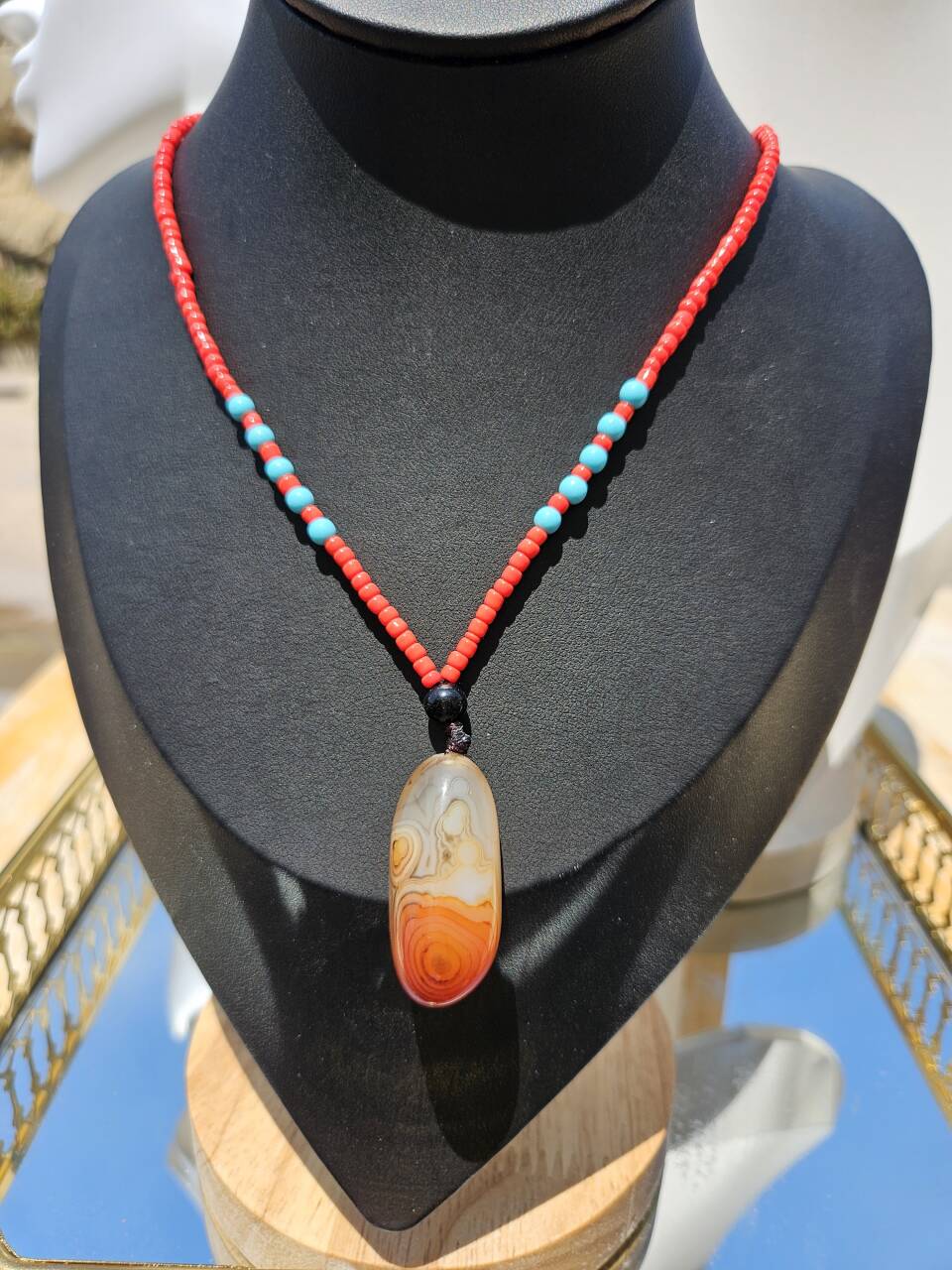 Natural agate natural pendant long chain necklace