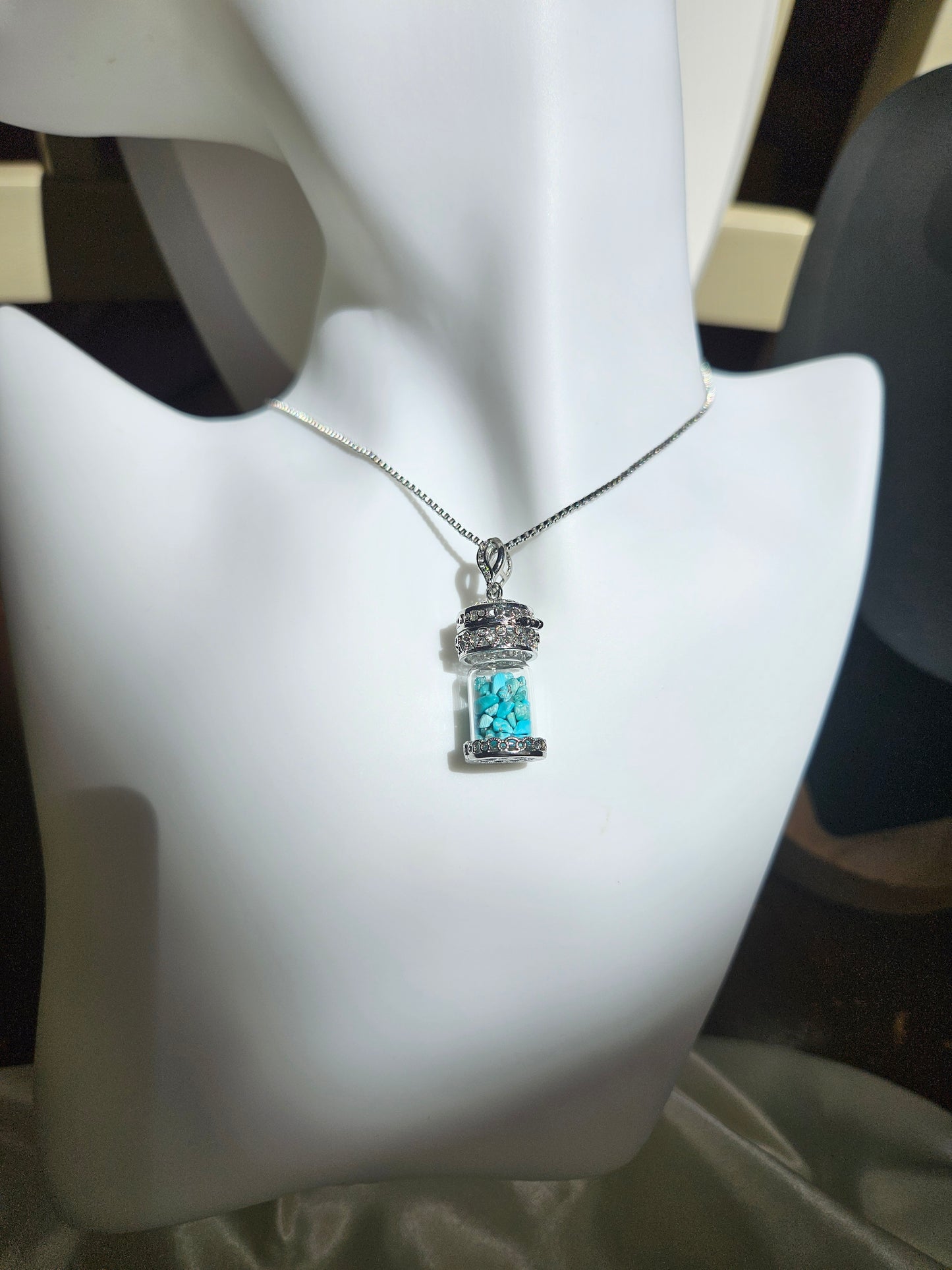 Natural Turquoise Wishing Bottle Pendant Necklace