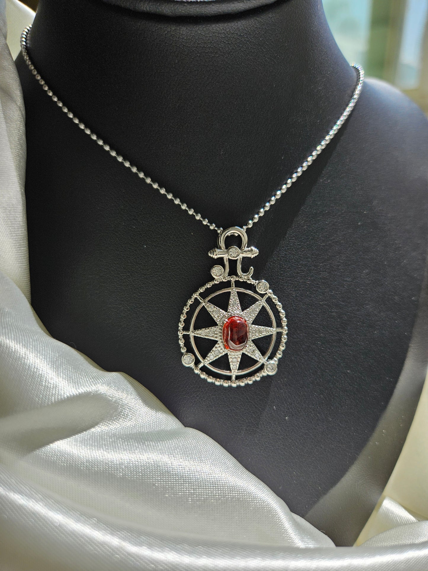 Natural Red Garnet Star Shape Necklace Silver Plated