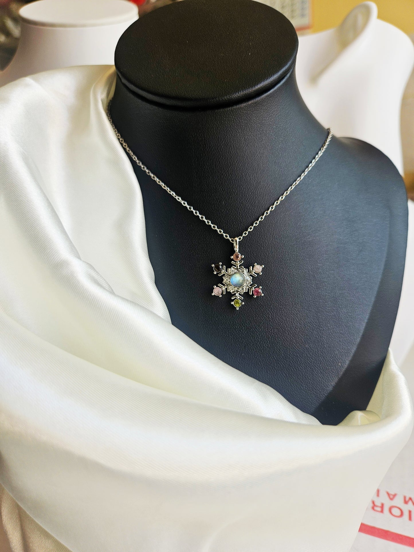 Natural Moonstone Snowflake Shape Necklace