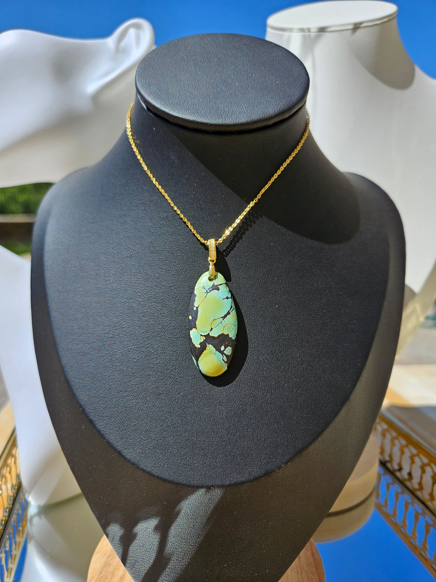Natural Green and Black Oval Turquoise Necklace