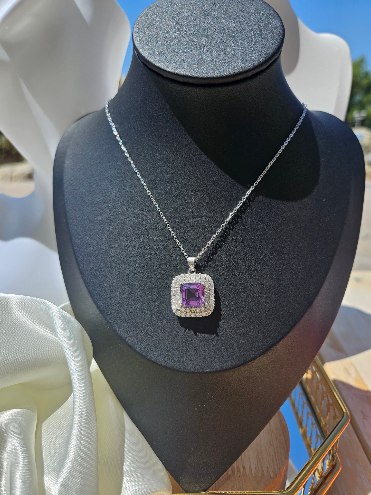 Natural Amethyst Square Shape Necklace