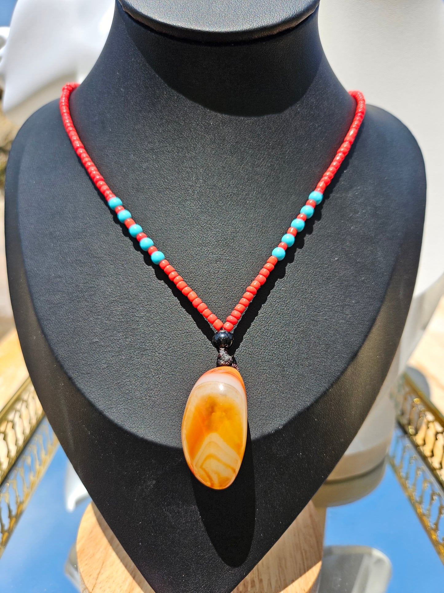 Natural agate natural pendant long chain necklace