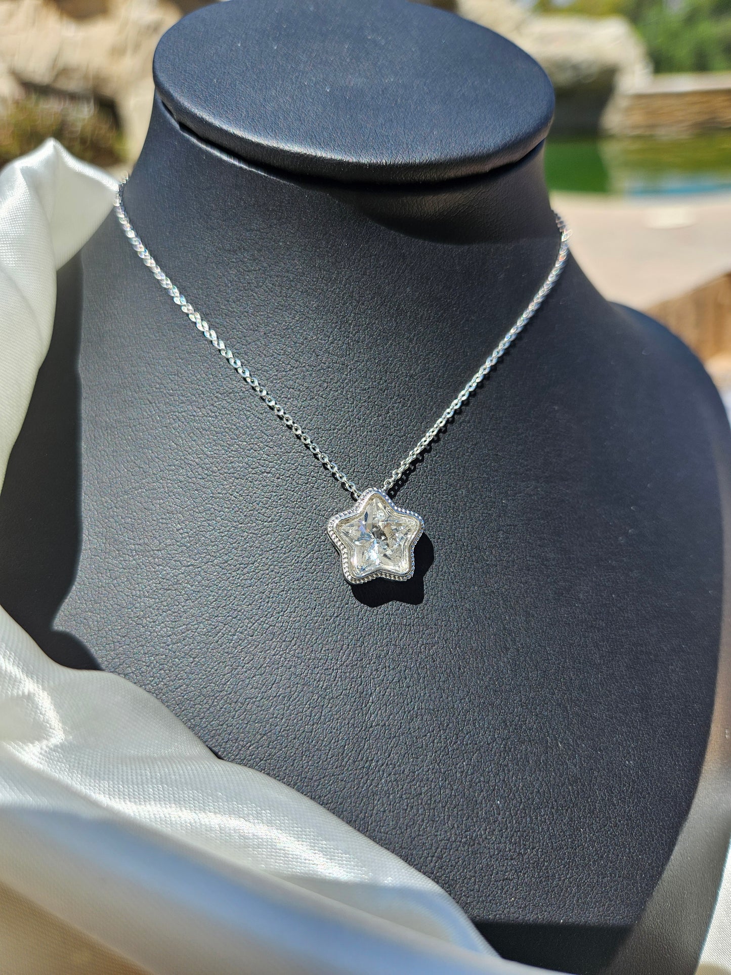 Natural White Quartz Star Shaped Necklace Silver Plated