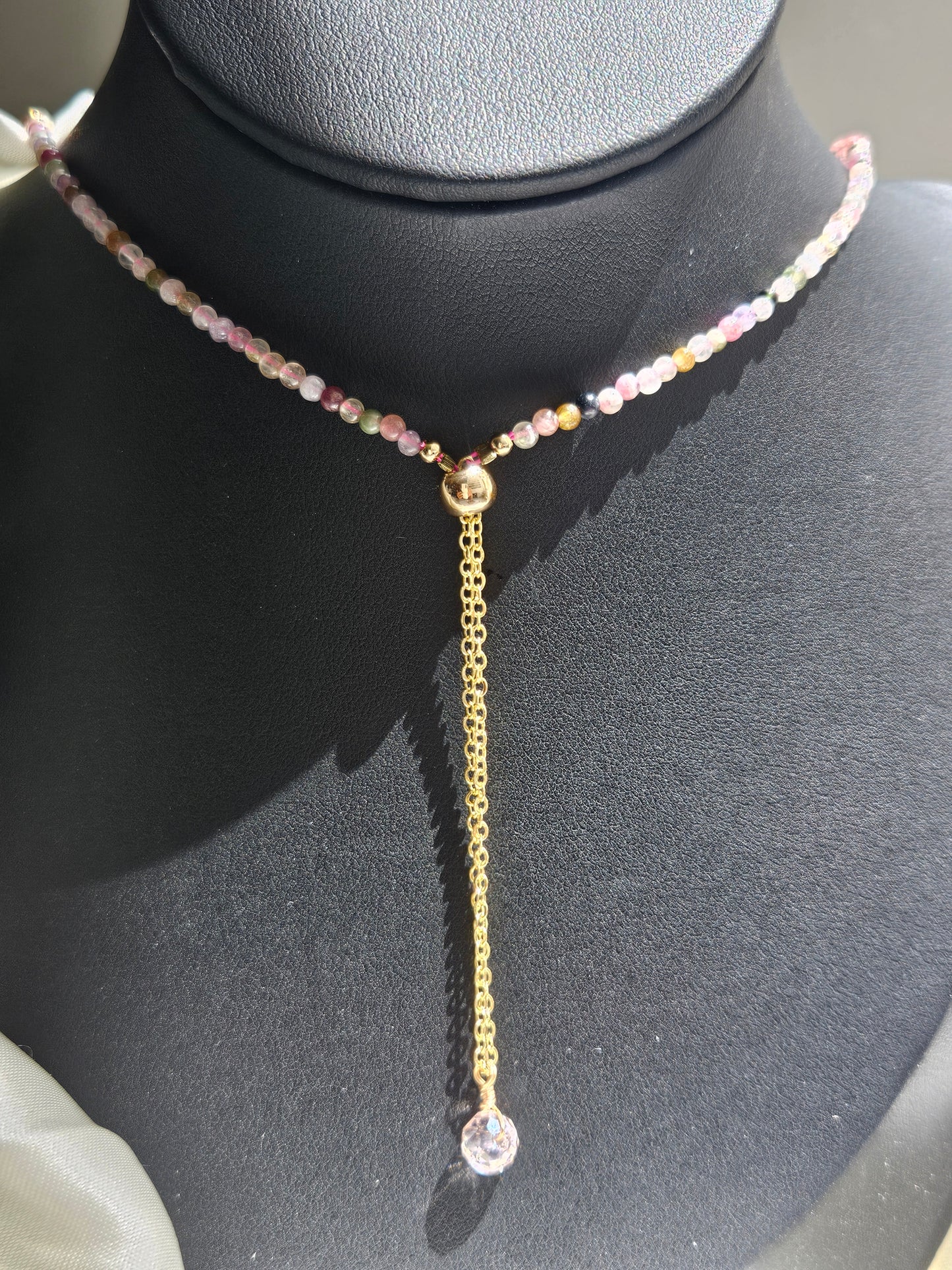 Natural Tourmaline Crystal Necklace Cross Pendant Adjustable