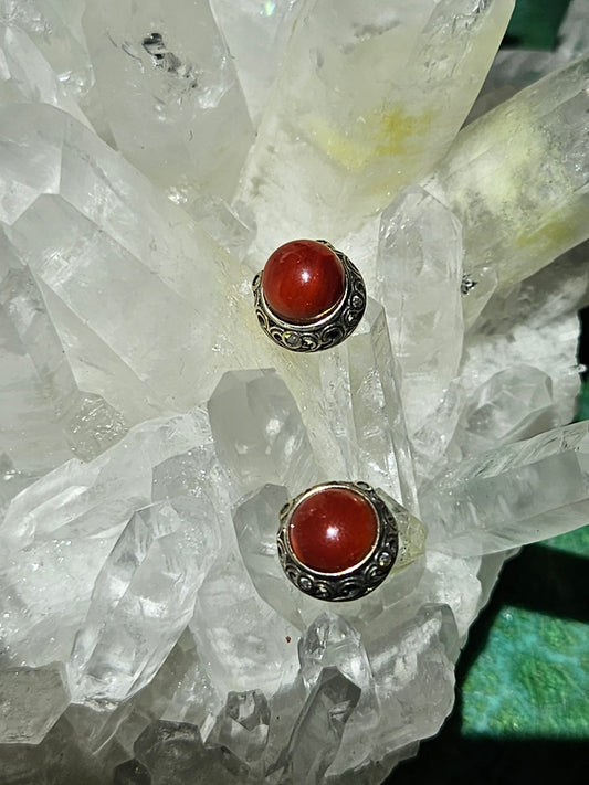Natural Red Agate Round Earring