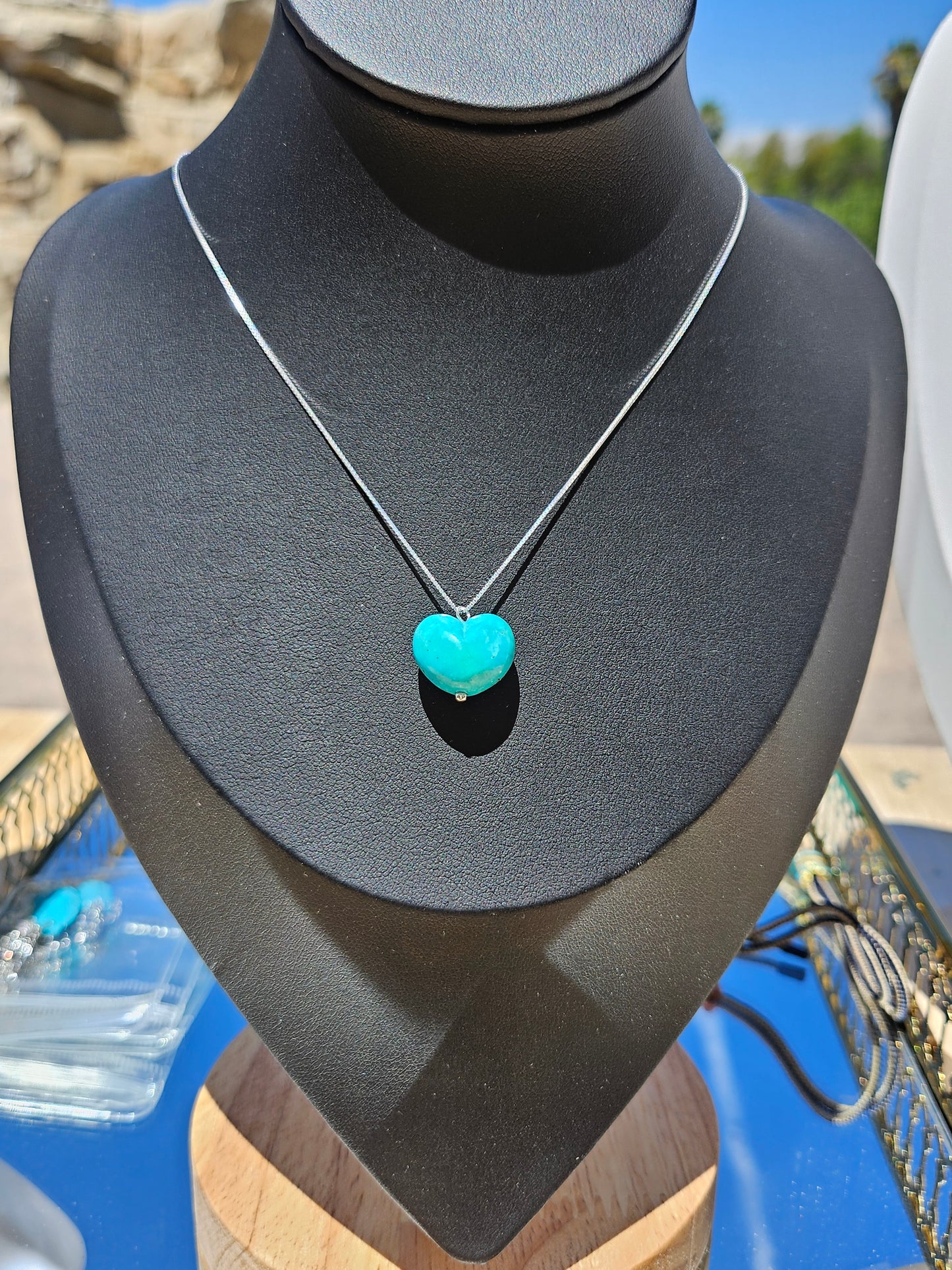 Natural Turquoise Heart Shape Vintage Pendant 925 Sterling Silver Necklace