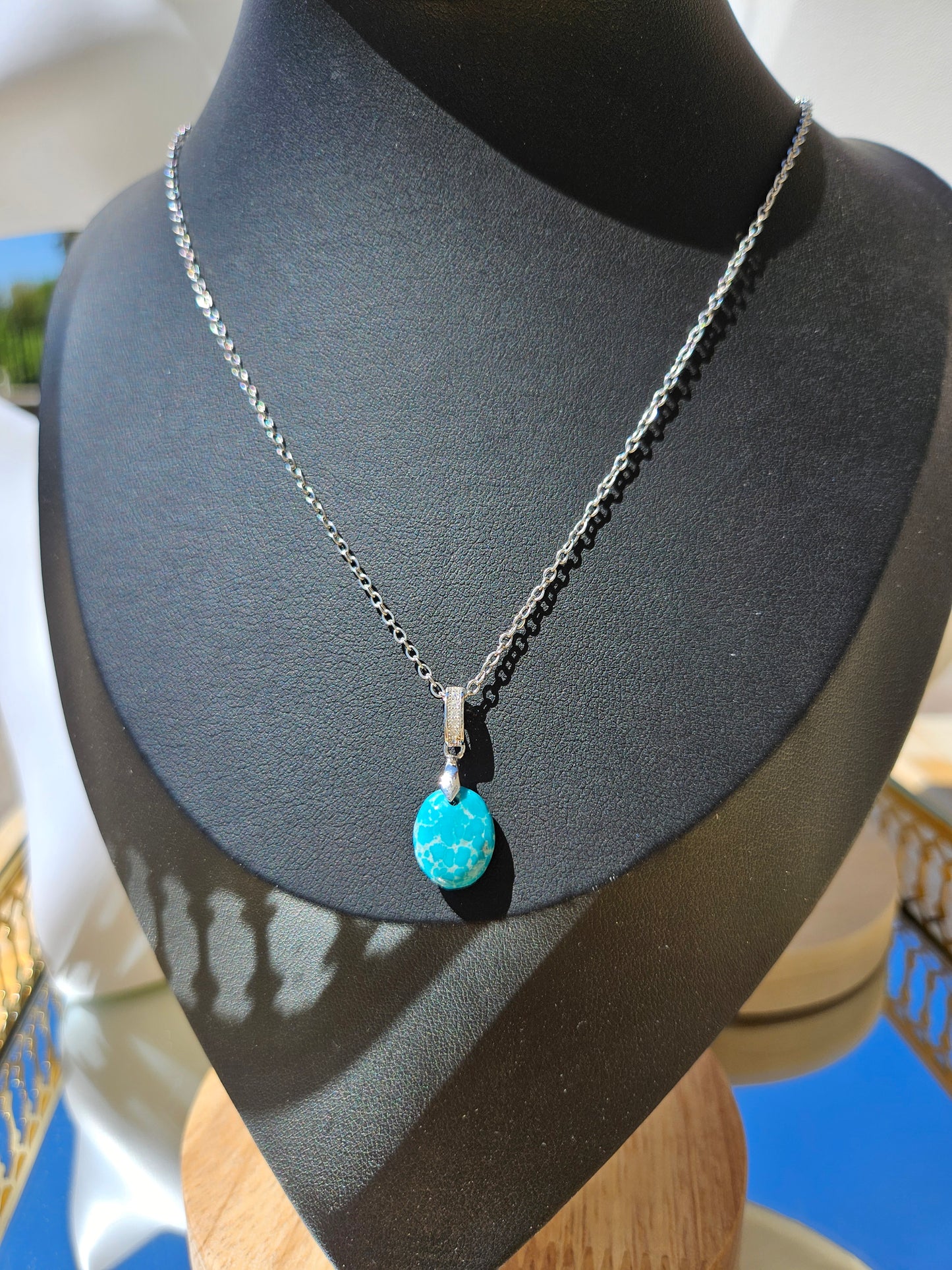 Natural Turquoise Silver-Plated Necklace