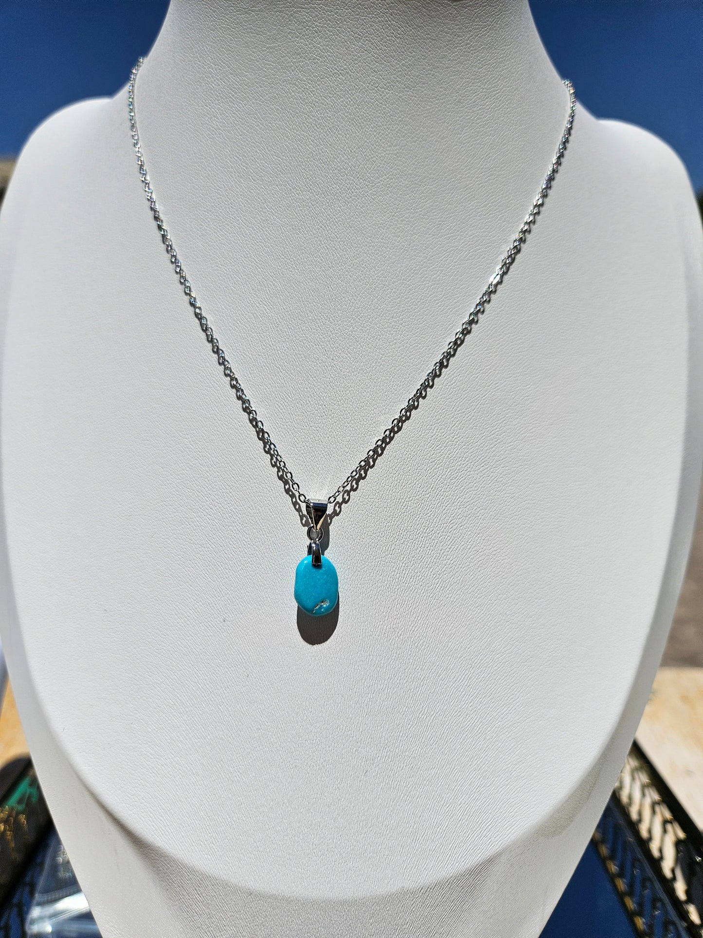 Natural Turquoise Natural Shape 925 Silver Plated Necklace
