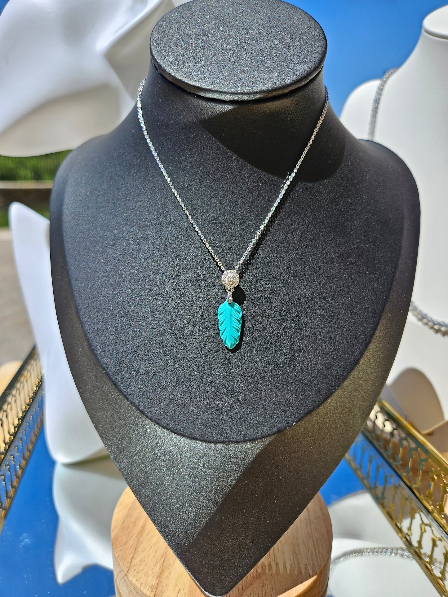 Natural Turquoise Feather Shape Hand-carved