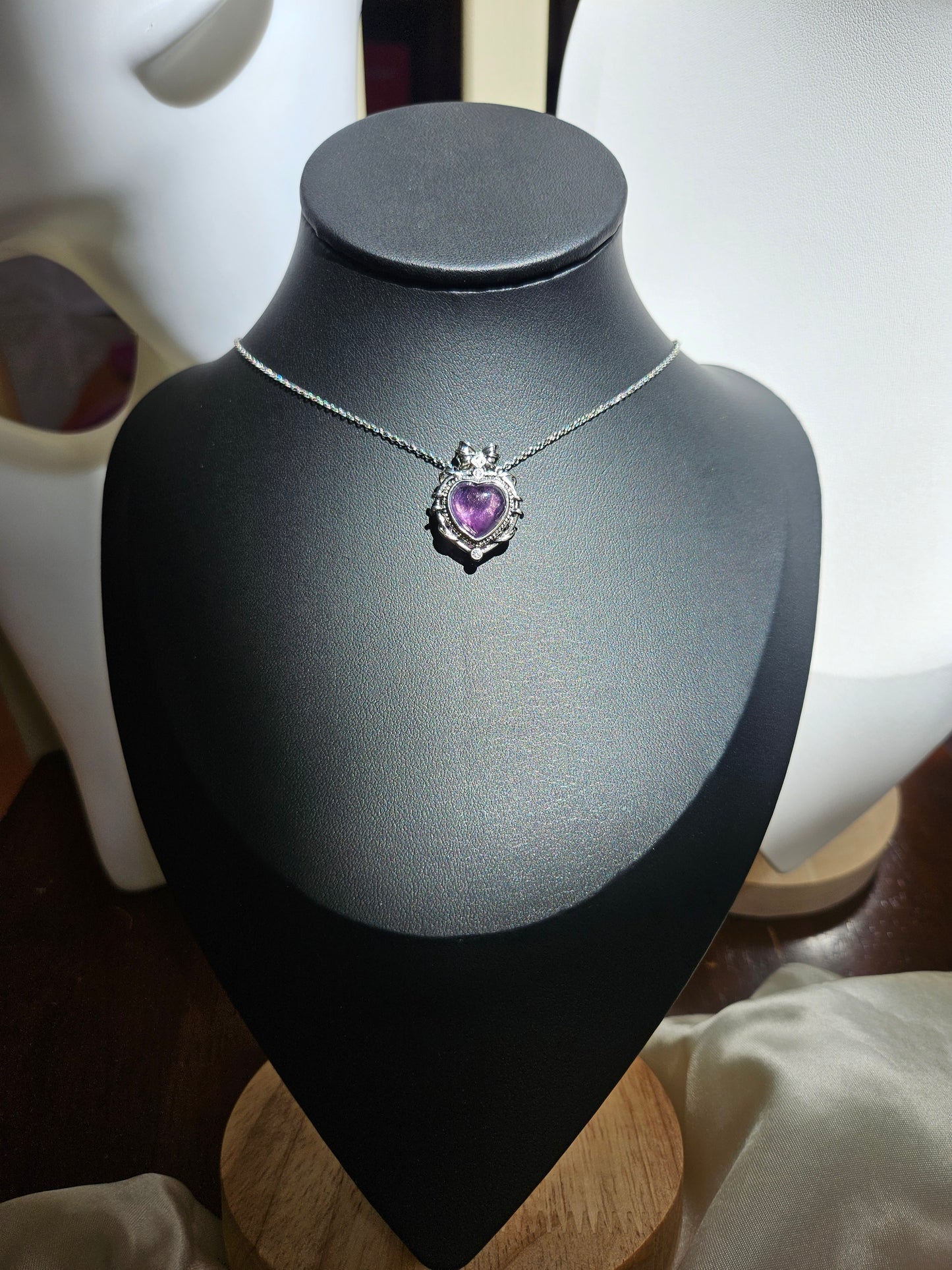 Natural Amethyst Heart-Shaped Vintage Pendant Necklace