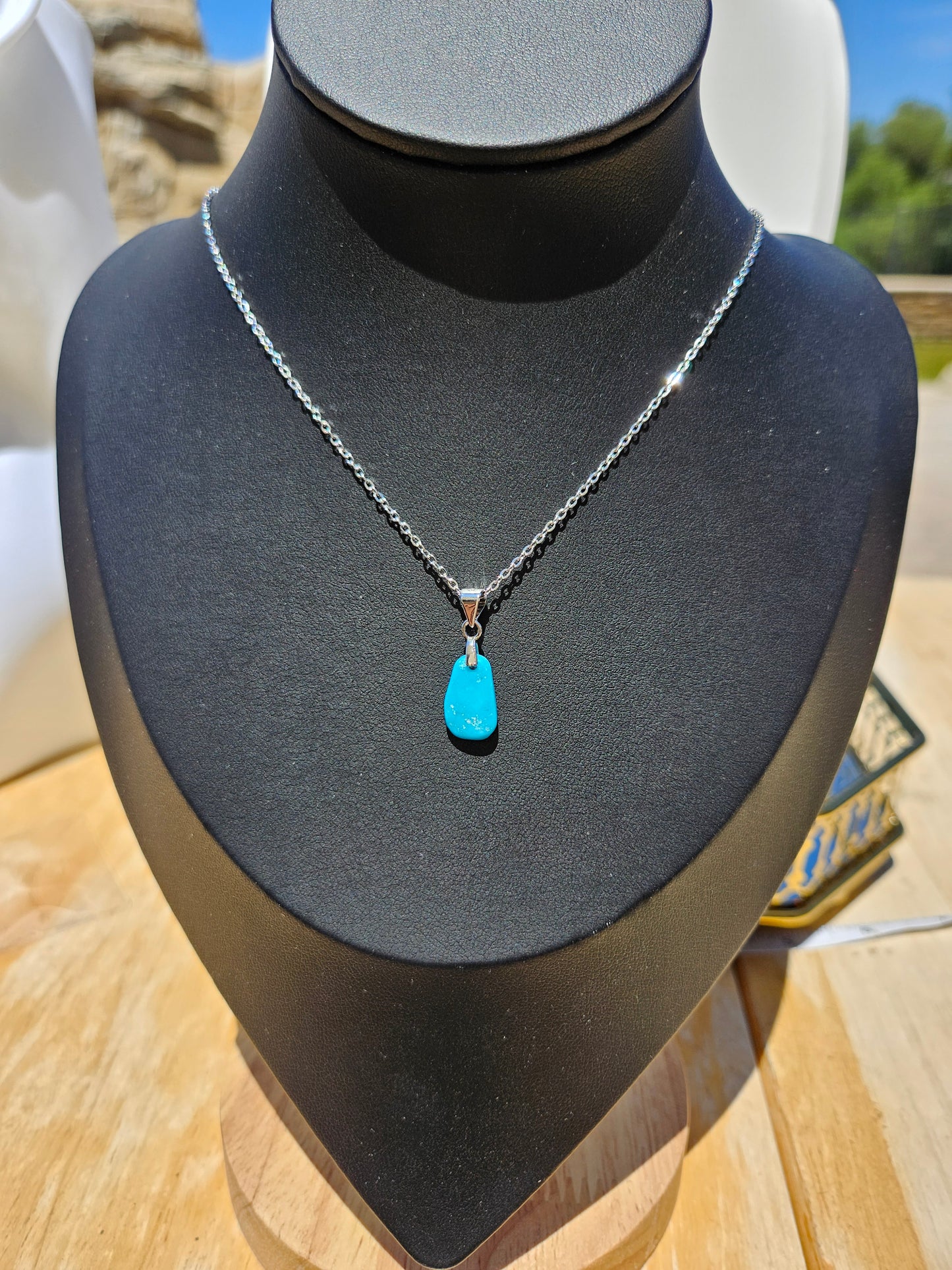 Natural Turquoise Natural Shape 925 Silver Plated Necklace Adjustable