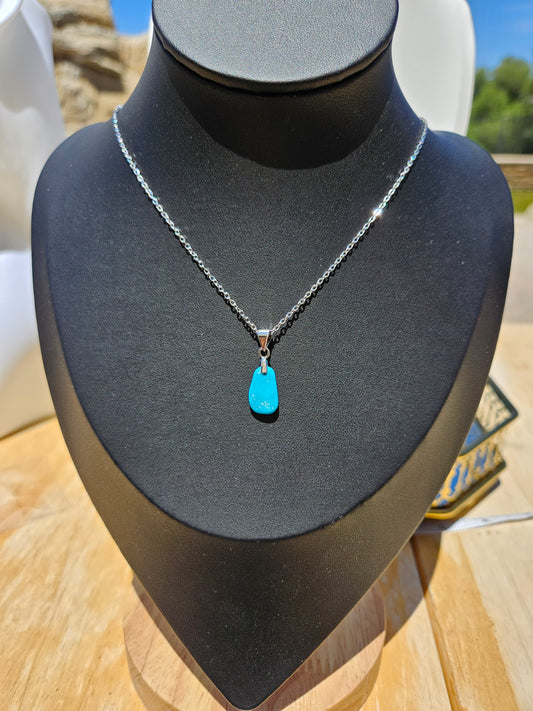 Natural Turquoise Natural Shape 925 Silver Plated Necklace Adjustable
