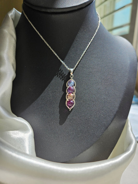Natural Fluorite Bean Pod Shaped Necklace Silver Plated
