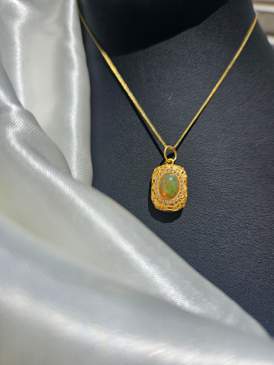 Natural Opal Jewelry Pendant Necklace Sterling Silver Gold Plated Fashion