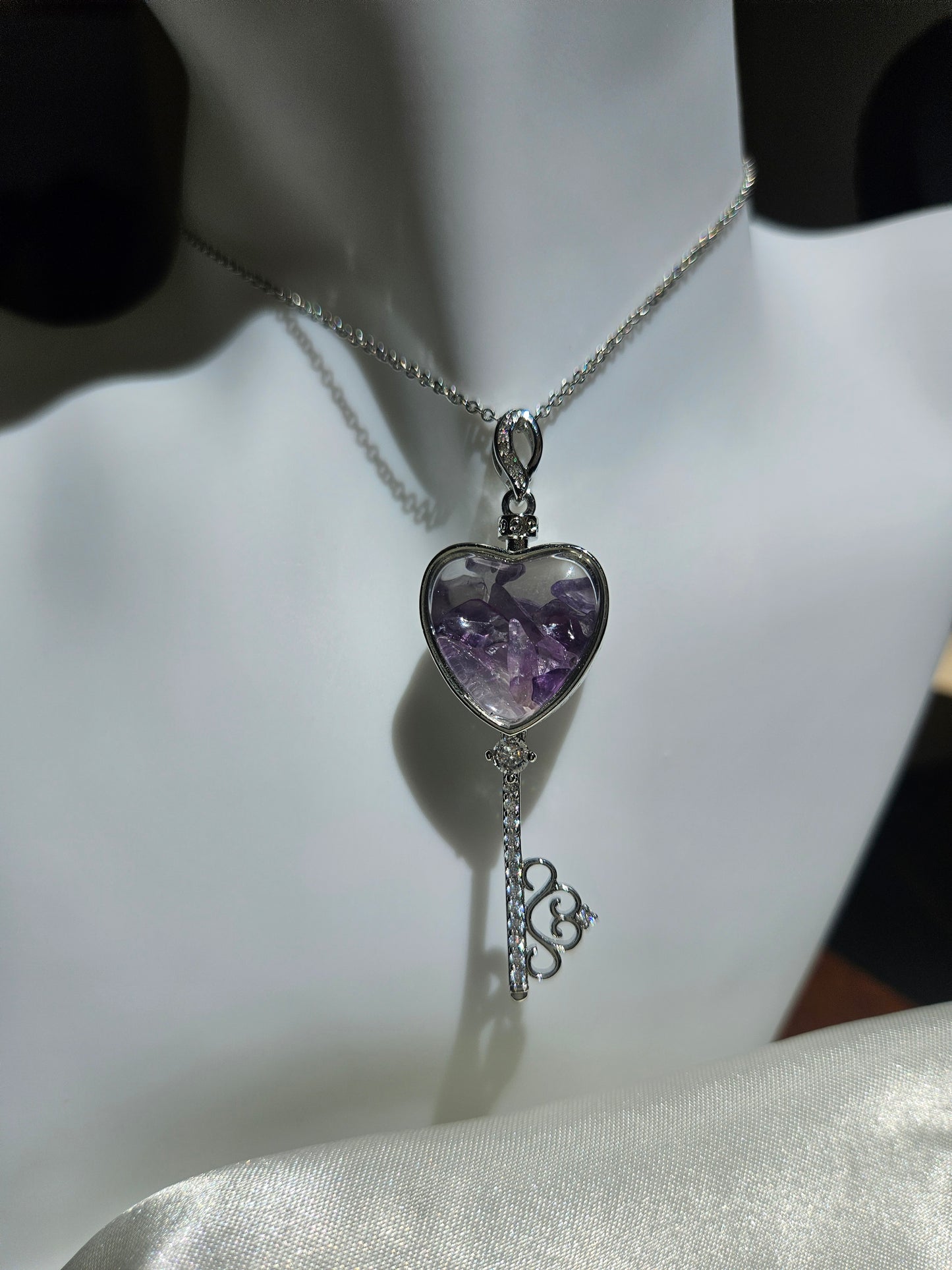 Natural Amethyst Heart Shaped Key Necklace