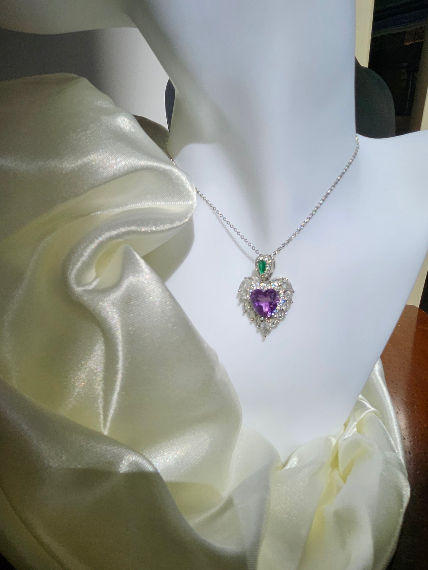 Natural Amethyst Heart Shaped Necklace Silver Plated