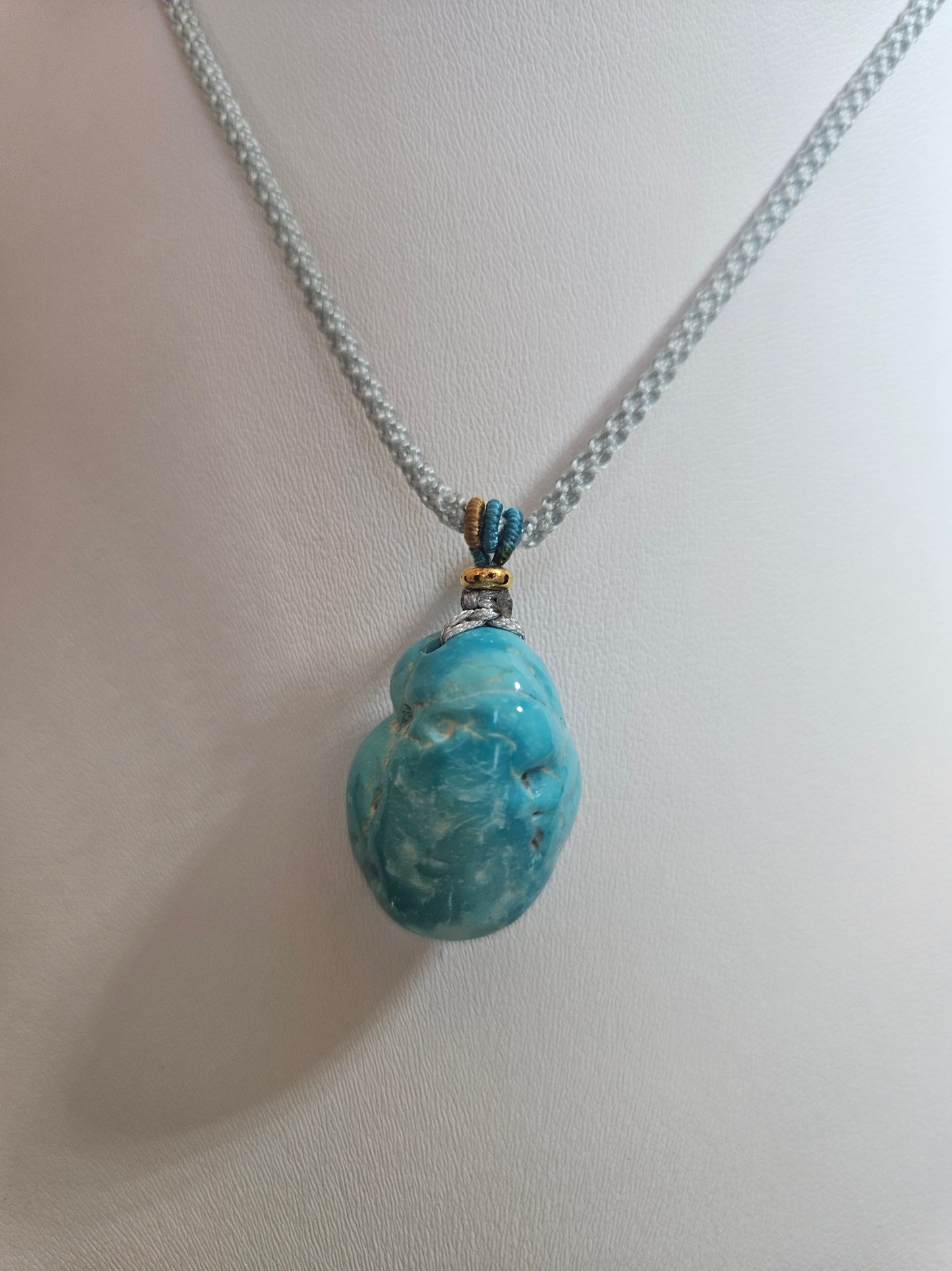 Natural Turquoise Natural Shape Pendant Necklace Handmade Braided Rope Adjustable