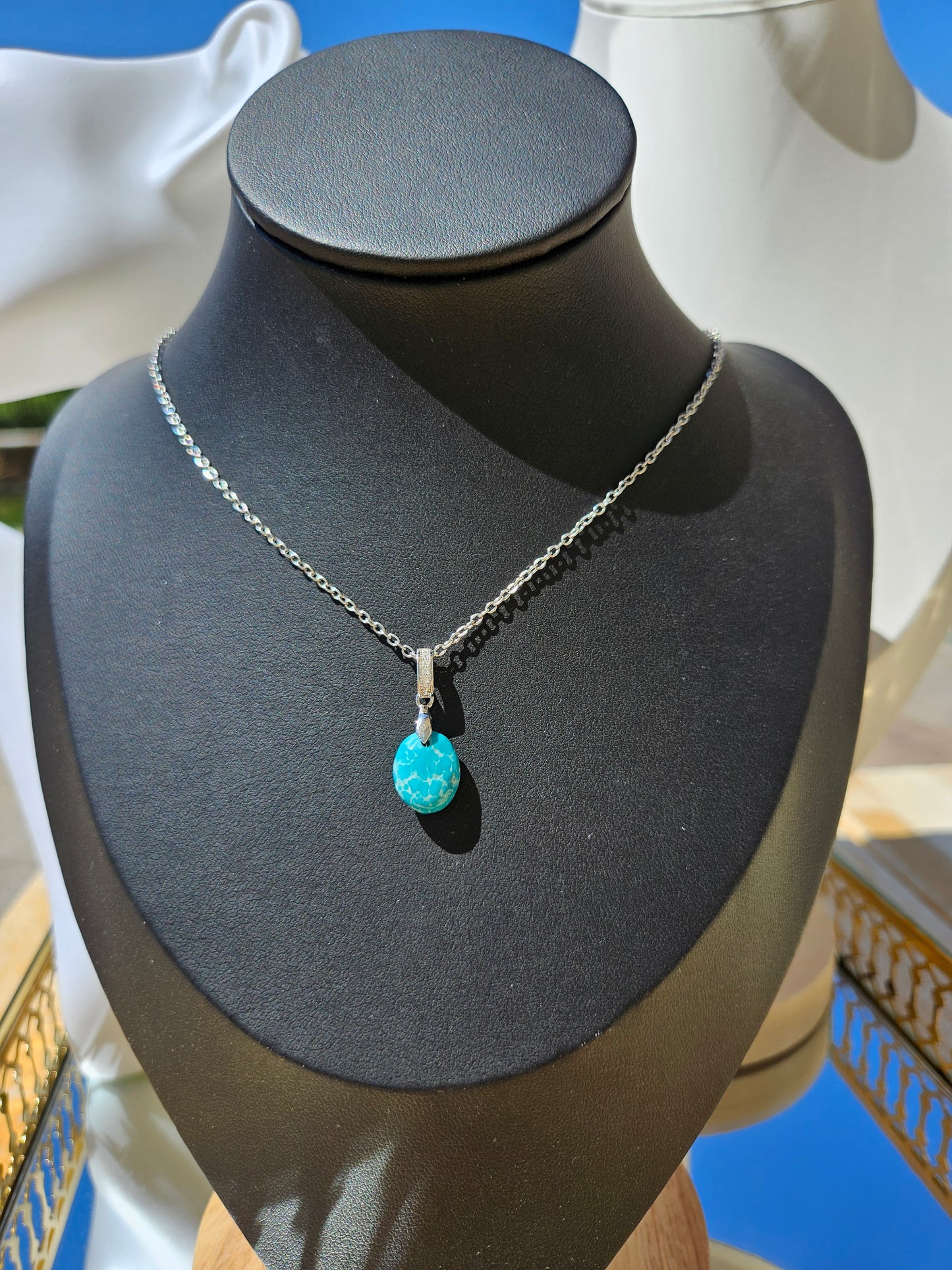 Natural Turquoise Silver-Plated Necklace
