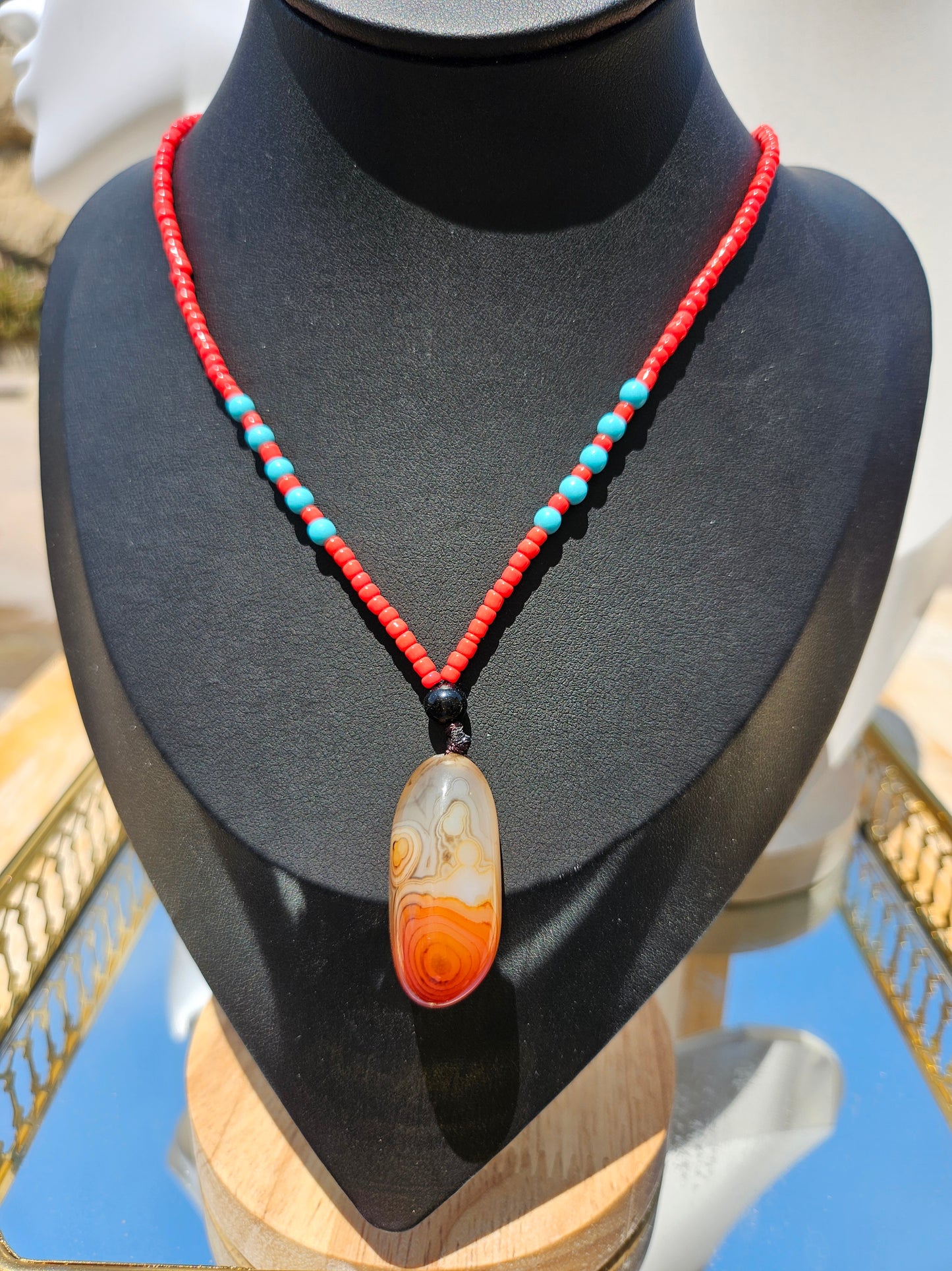 Natural agate natural pendant long chain necklace