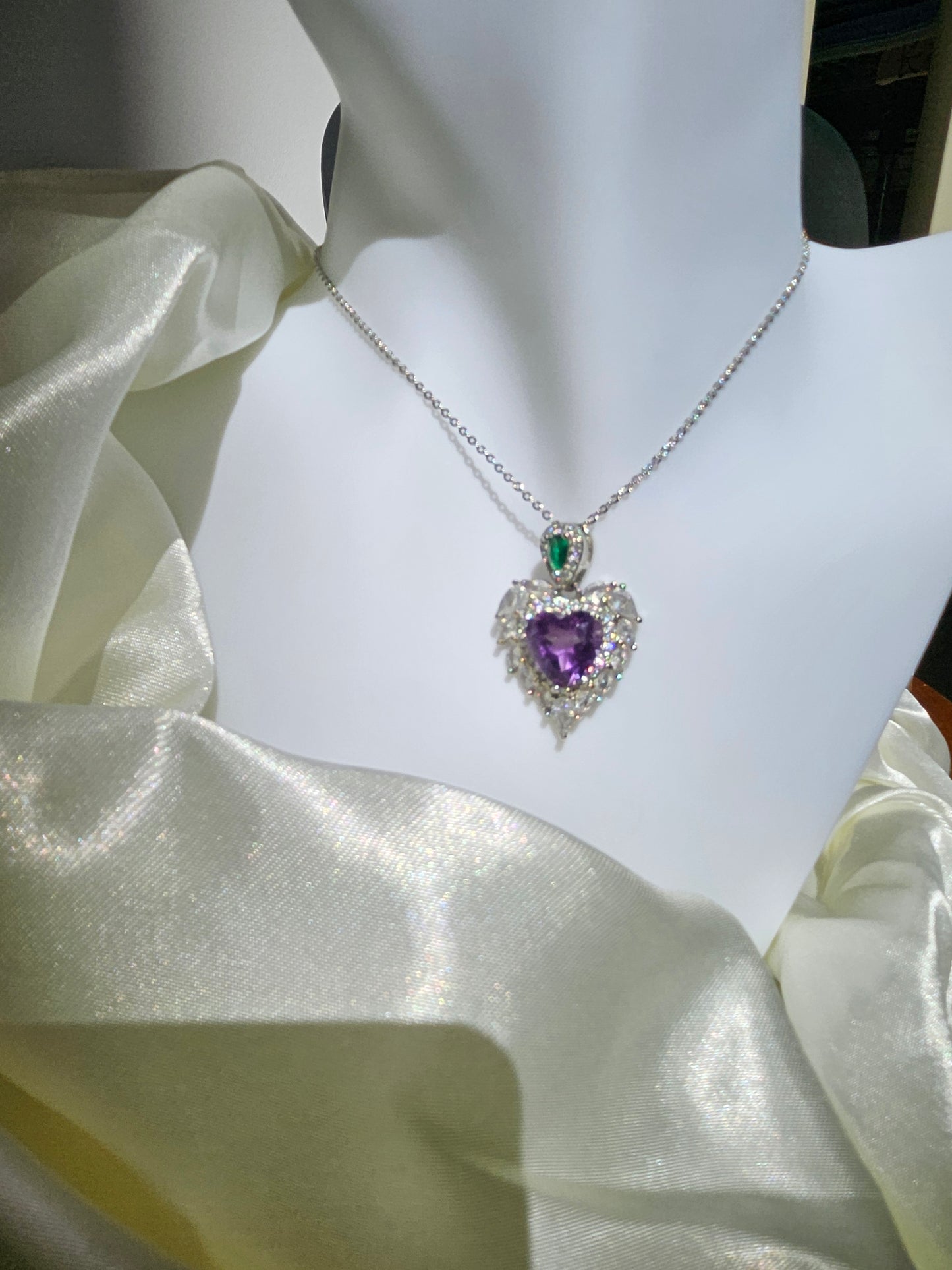 Natural Amethyst Heart Shaped Necklace Silver Plated