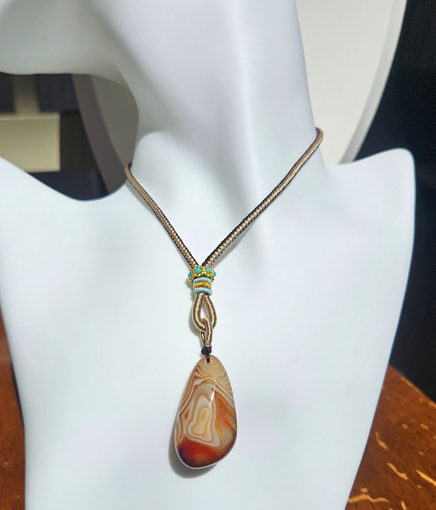 Natural agate double-sided different natural texture vintage pendant necklace