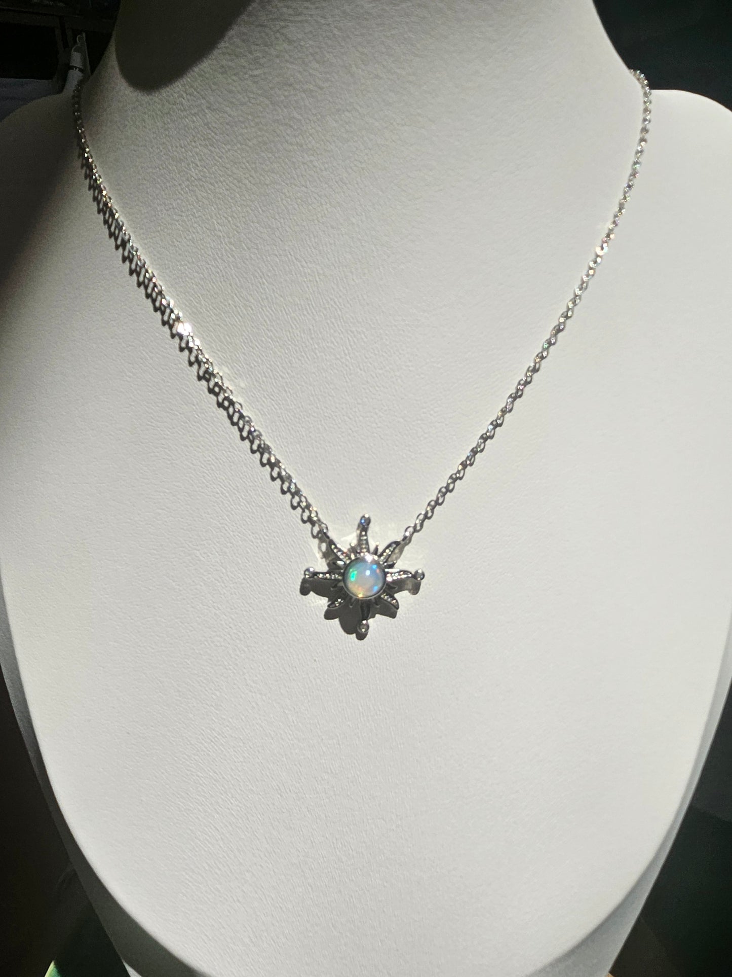 Natural Opal Necklace Sun Shape Sparkling Zircon Inlay