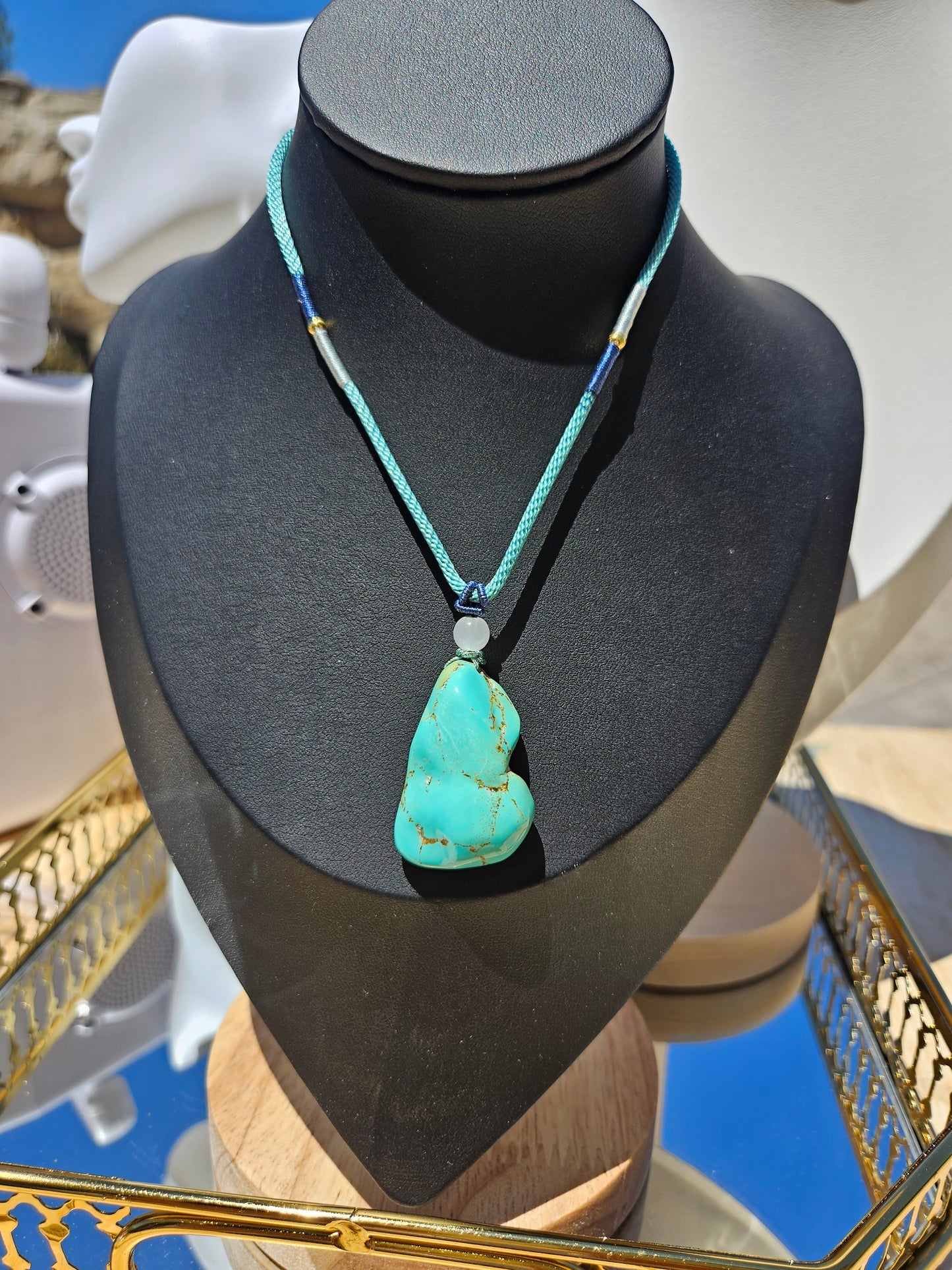 Natural Blue and Orange Irregular Shape Turquoise Necklace