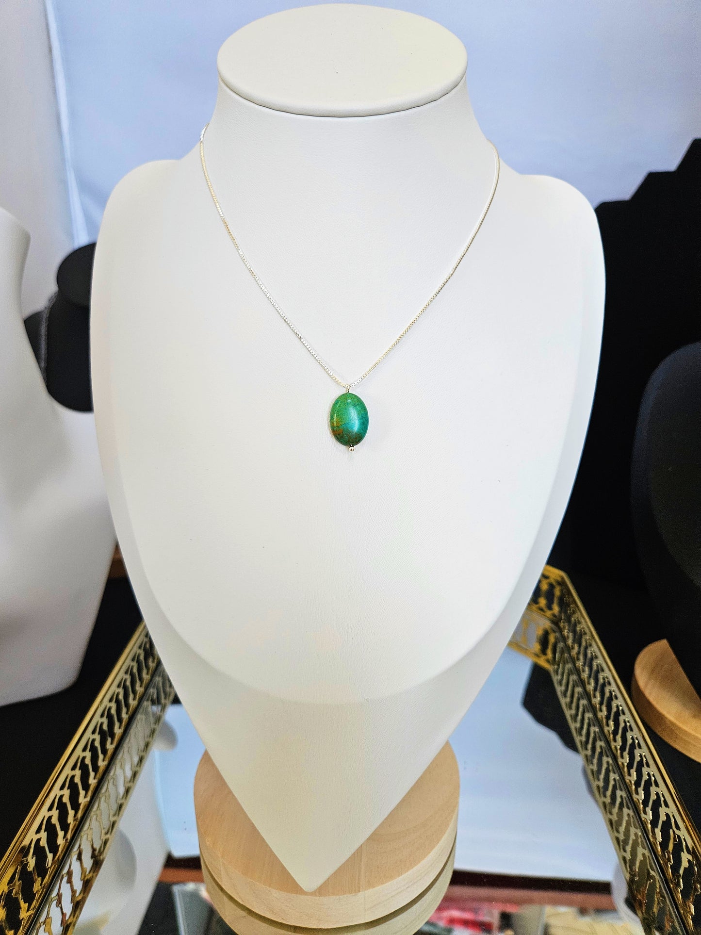 Natural Green Multicolored Turquoise Bead Necklace