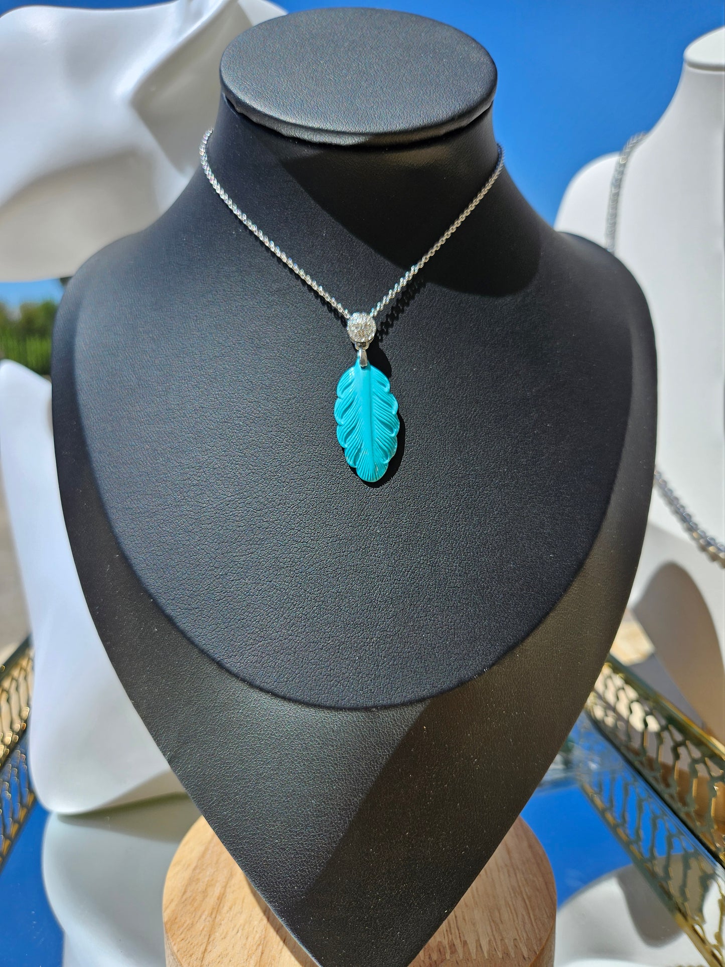 Natural Blue Turquoise Leaf Necklace