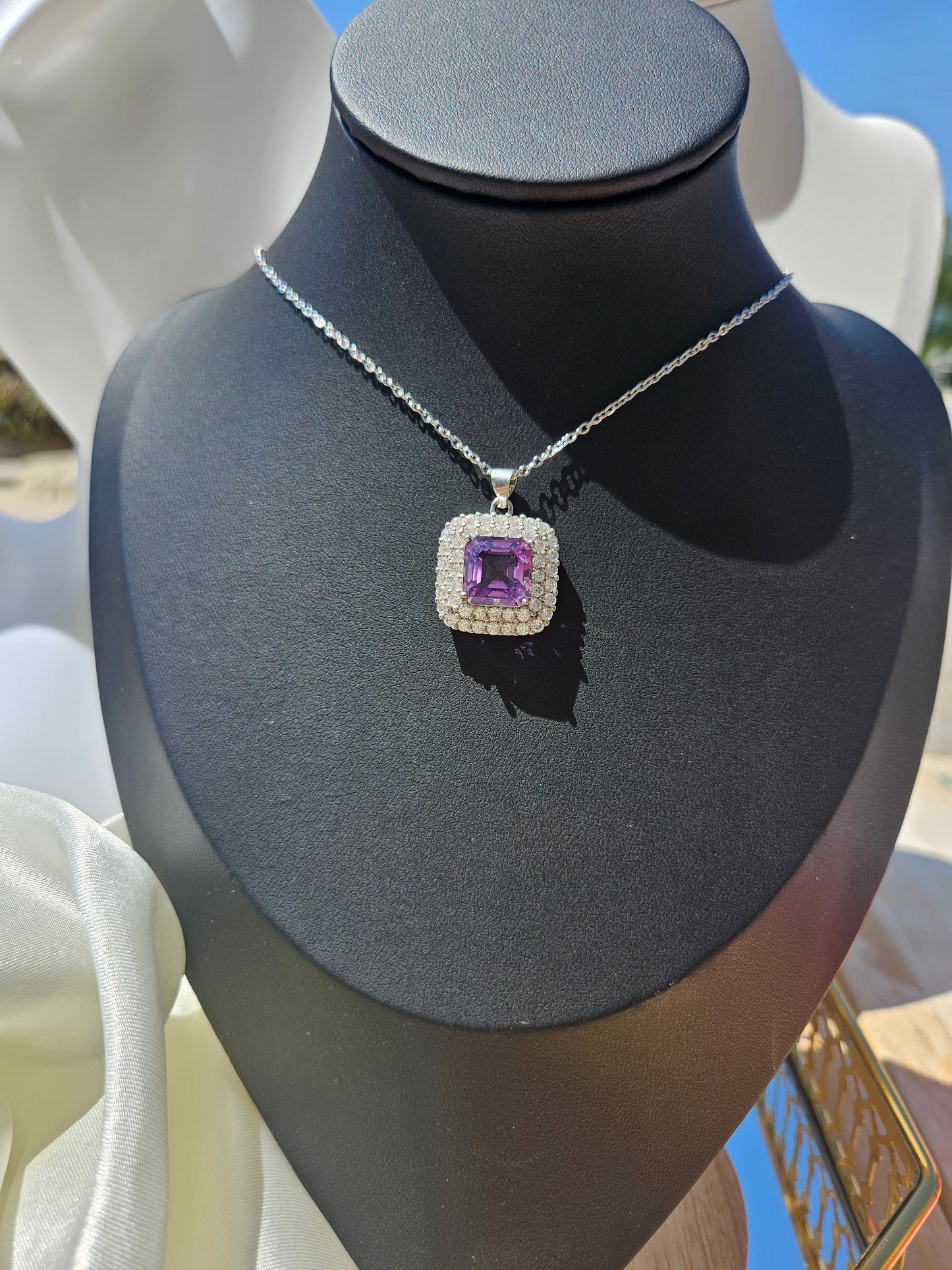 Natural Amethyst Square Shape Necklace