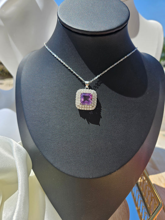 Natural Amethyst Square Shape Necklace