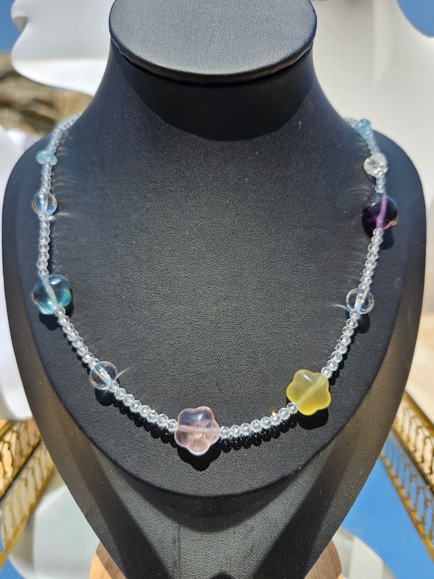 Natural Fluorite Multicolor Flower Necklace