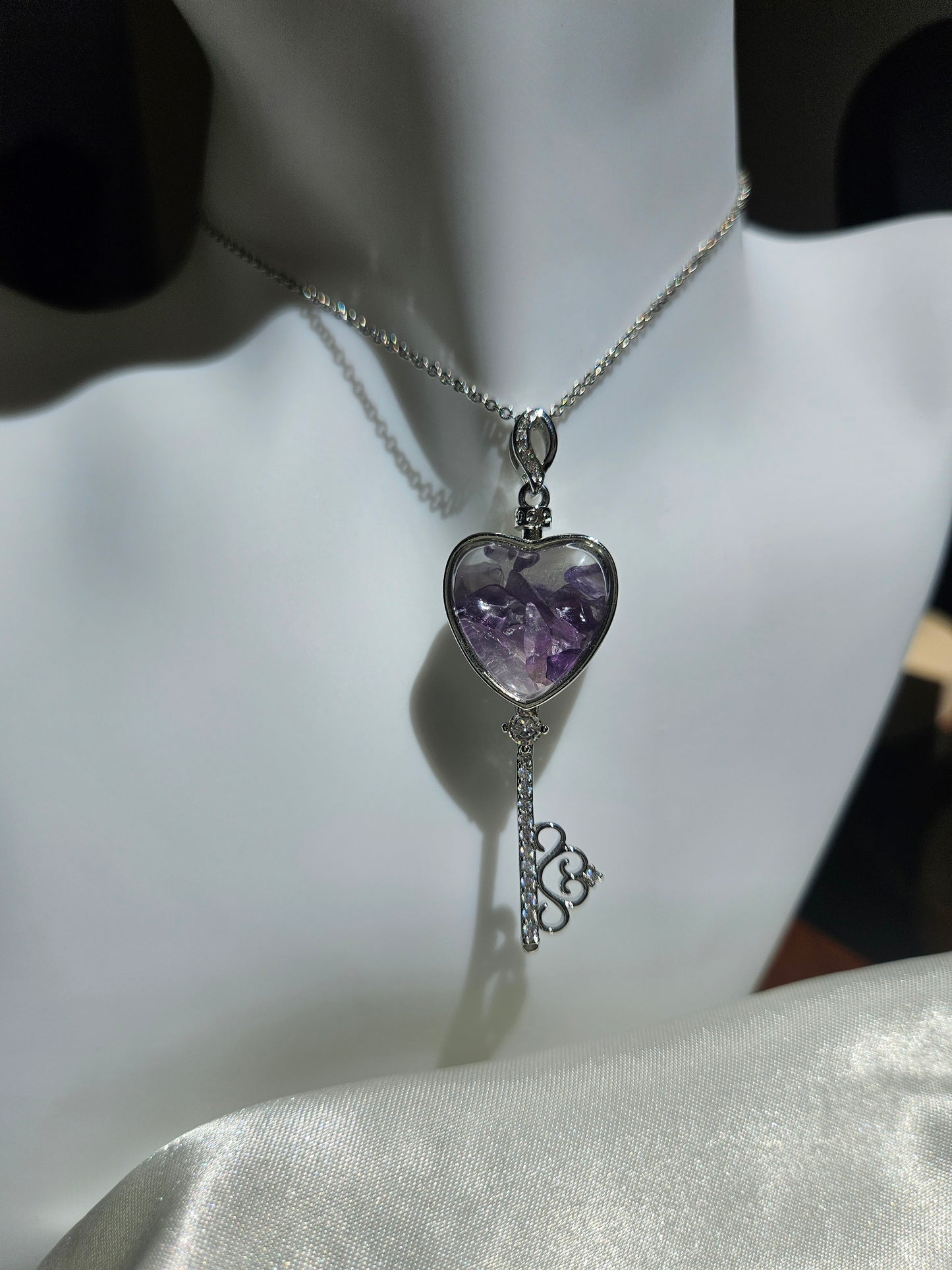 Natural Amethyst Heart Shaped Key Necklace