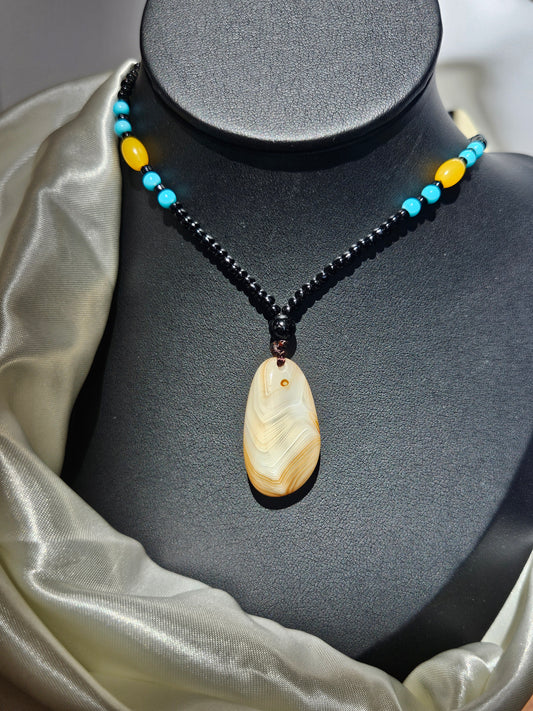 Natural agate natural texture pendant long chain necklace